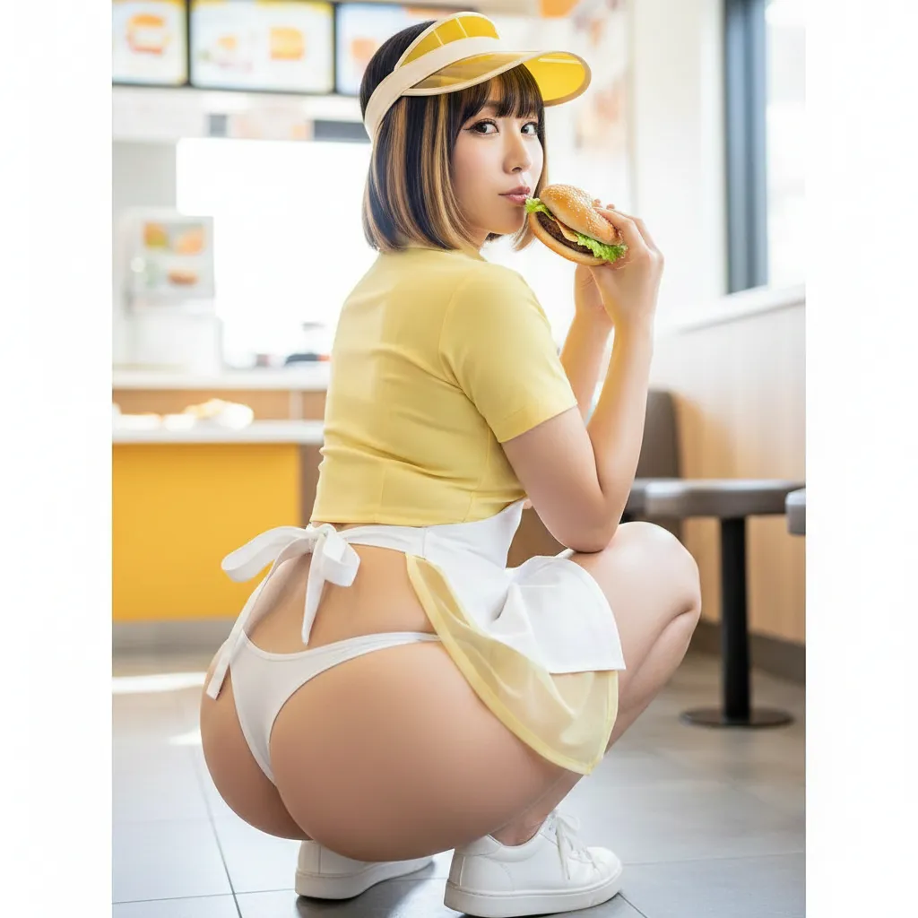 制服スカート越しに浮かび上がる巨尻と四つん這いポーズ