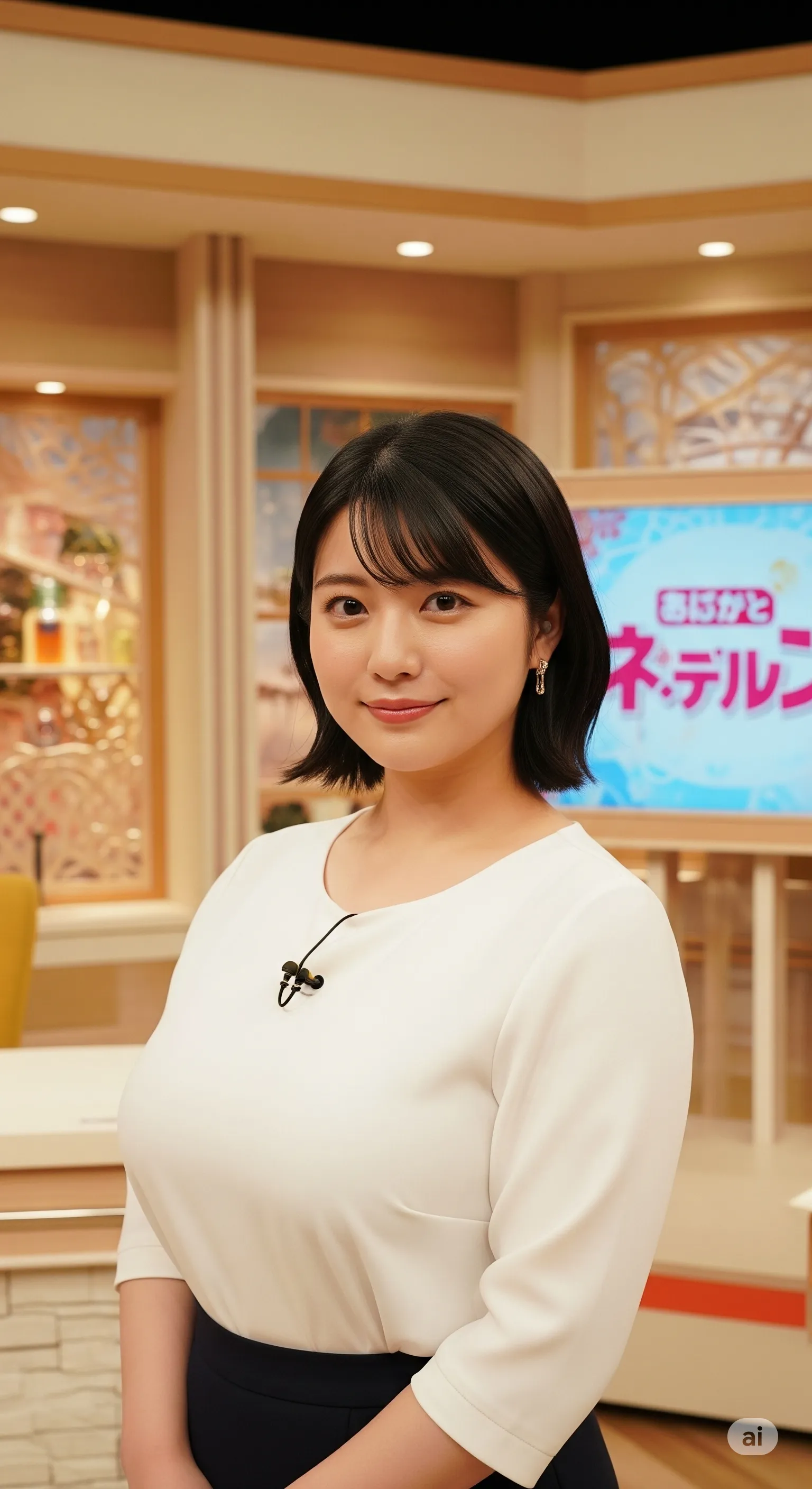 密着演出で強調される胸元と、タイトスカートのヒップライン