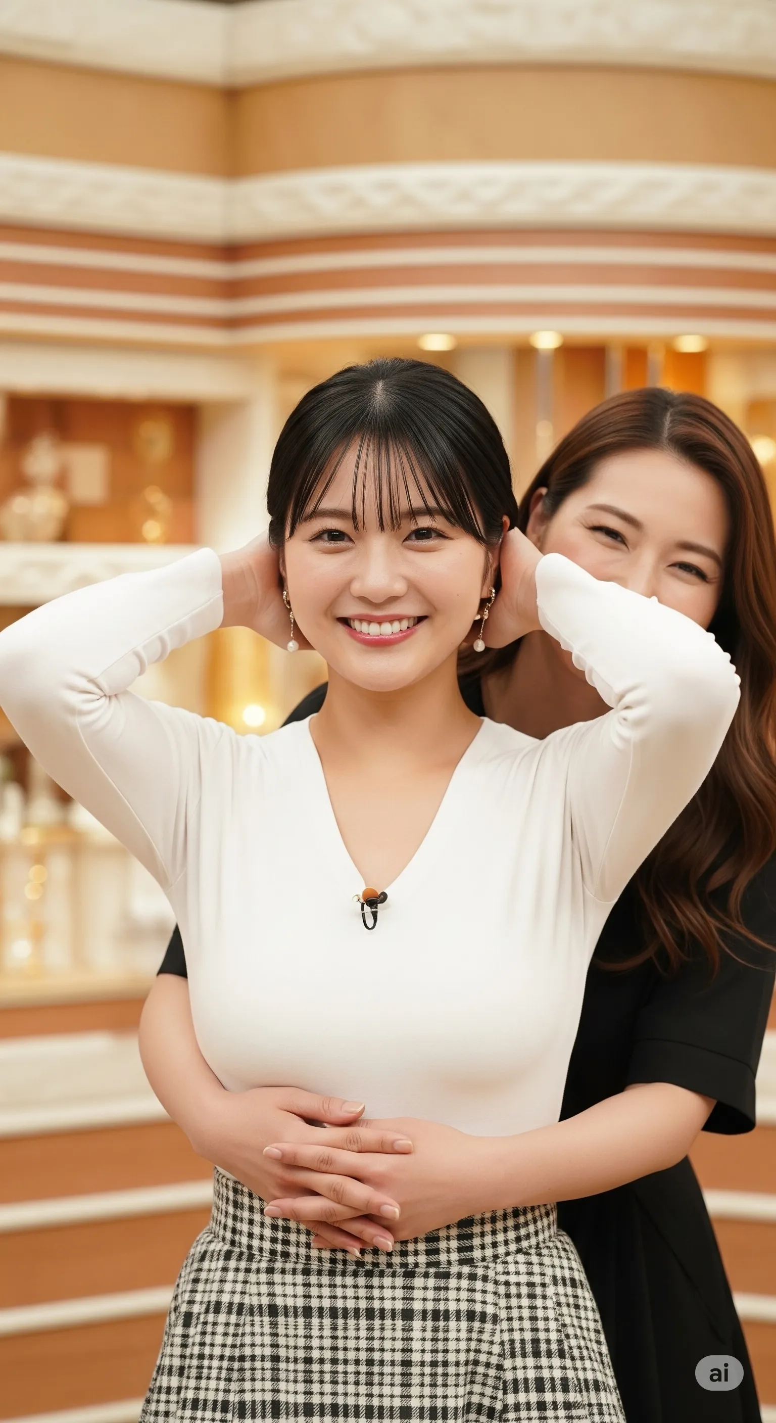 四つん這いでマットを這う、野生的な女子アナの姿