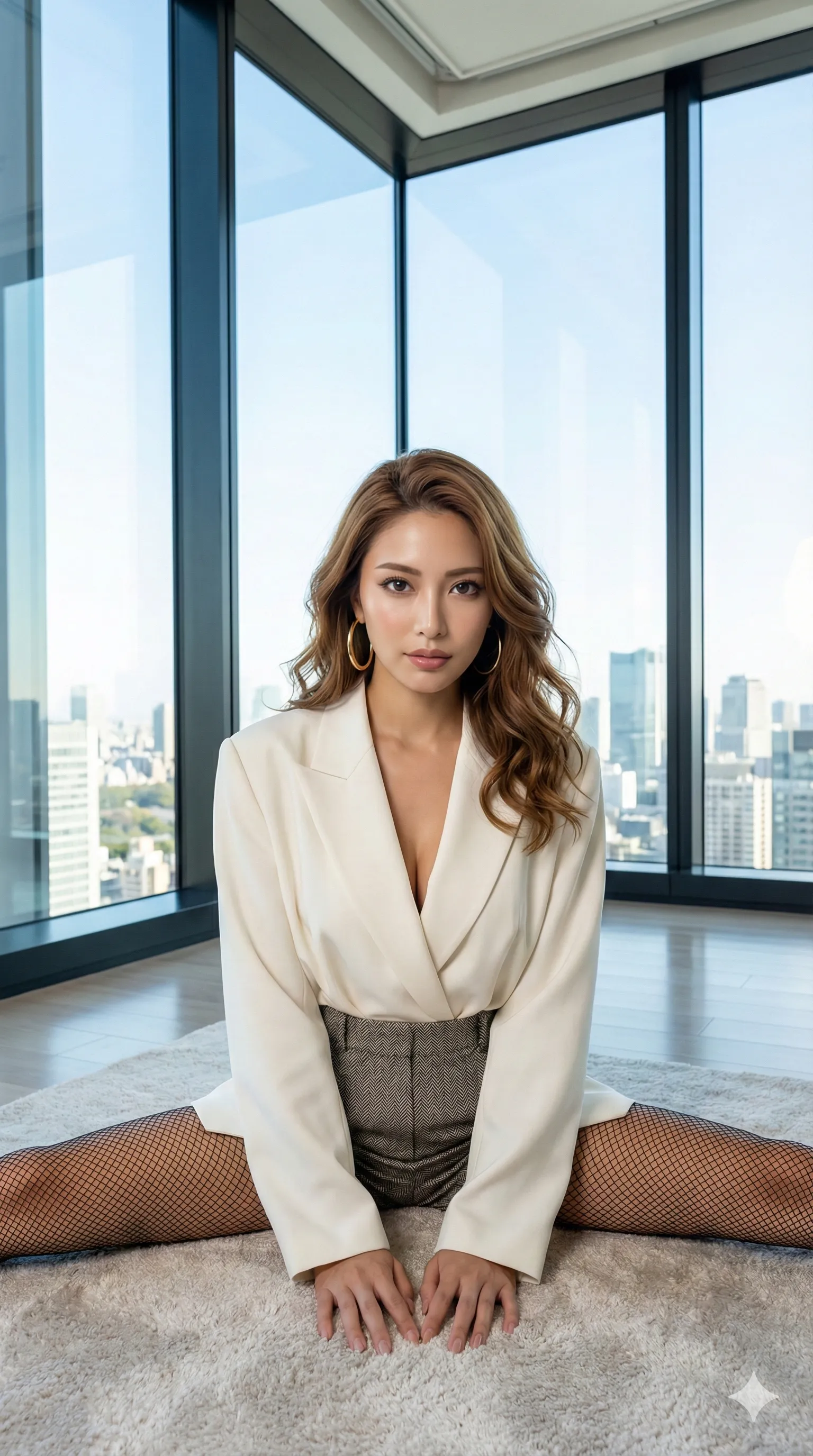 OL 網タイツ 菜々緒ポーズ 食い込み 006