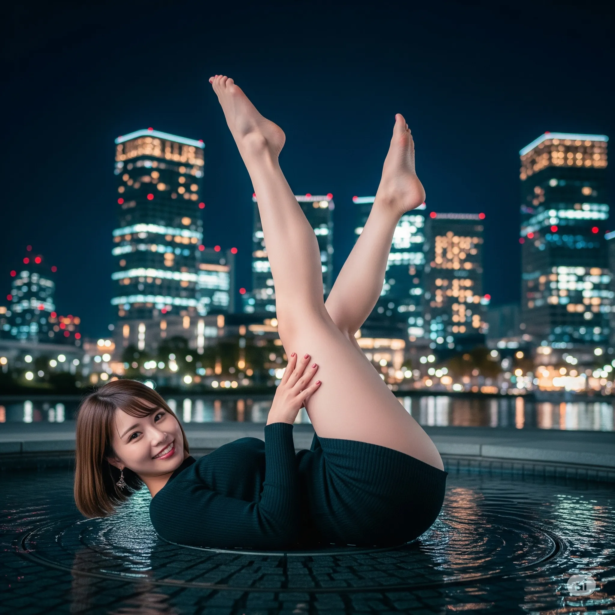 太ももフェチ ナイトポートレート 噴水 006