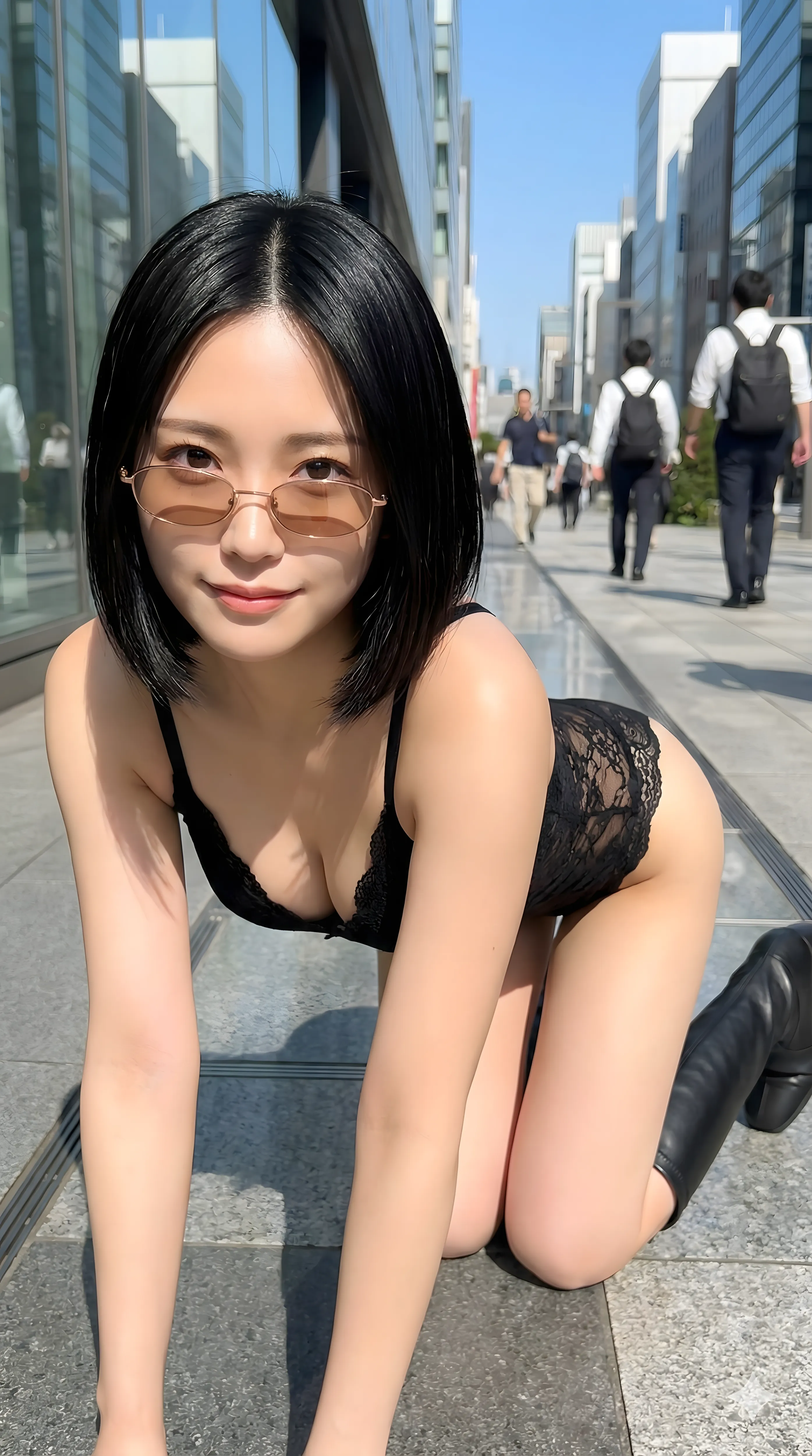 黒ギャル 下着姿 野外プレイ エロ画像