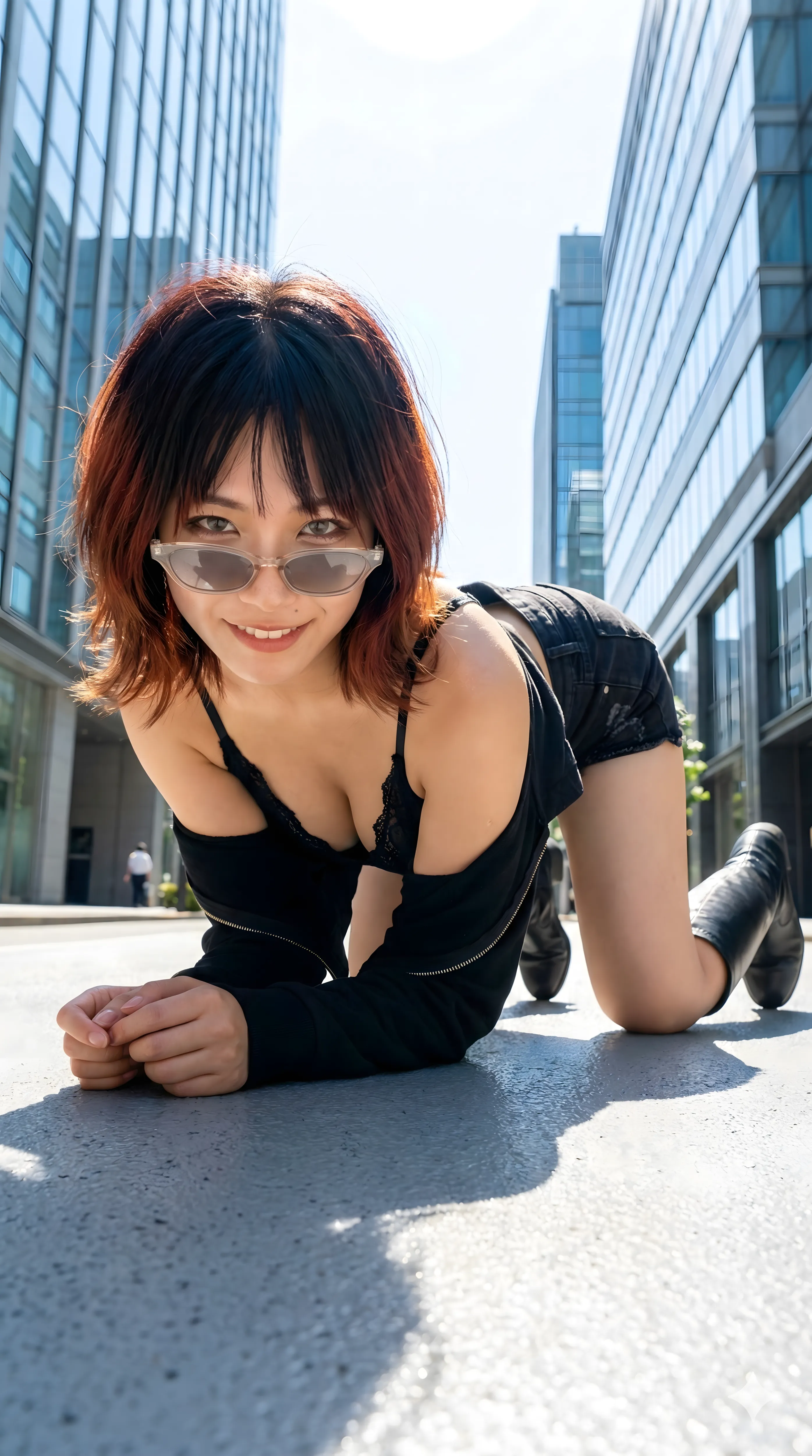 ギャル ビキニ 四つん這い 黒水着 エロ画像 006