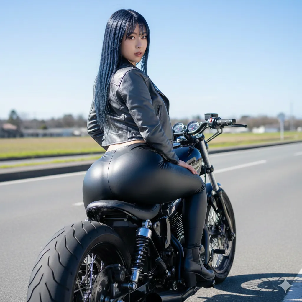 レザーパンツ タイト ギャルライダー 尻ライン 002