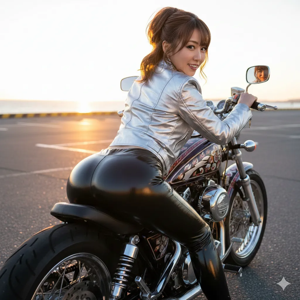 レザーパンツ 尻特化 バイク ギャル 045