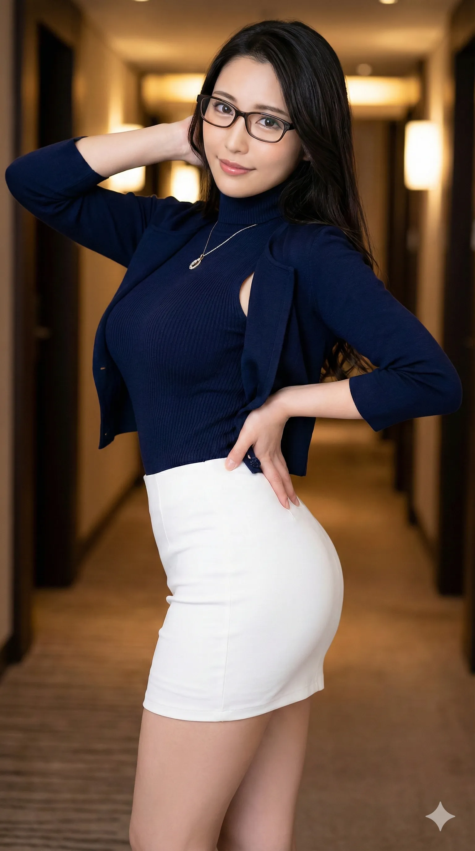 タイトスカートに包まれた豊満ヒップが魅力的な眼鏡美女