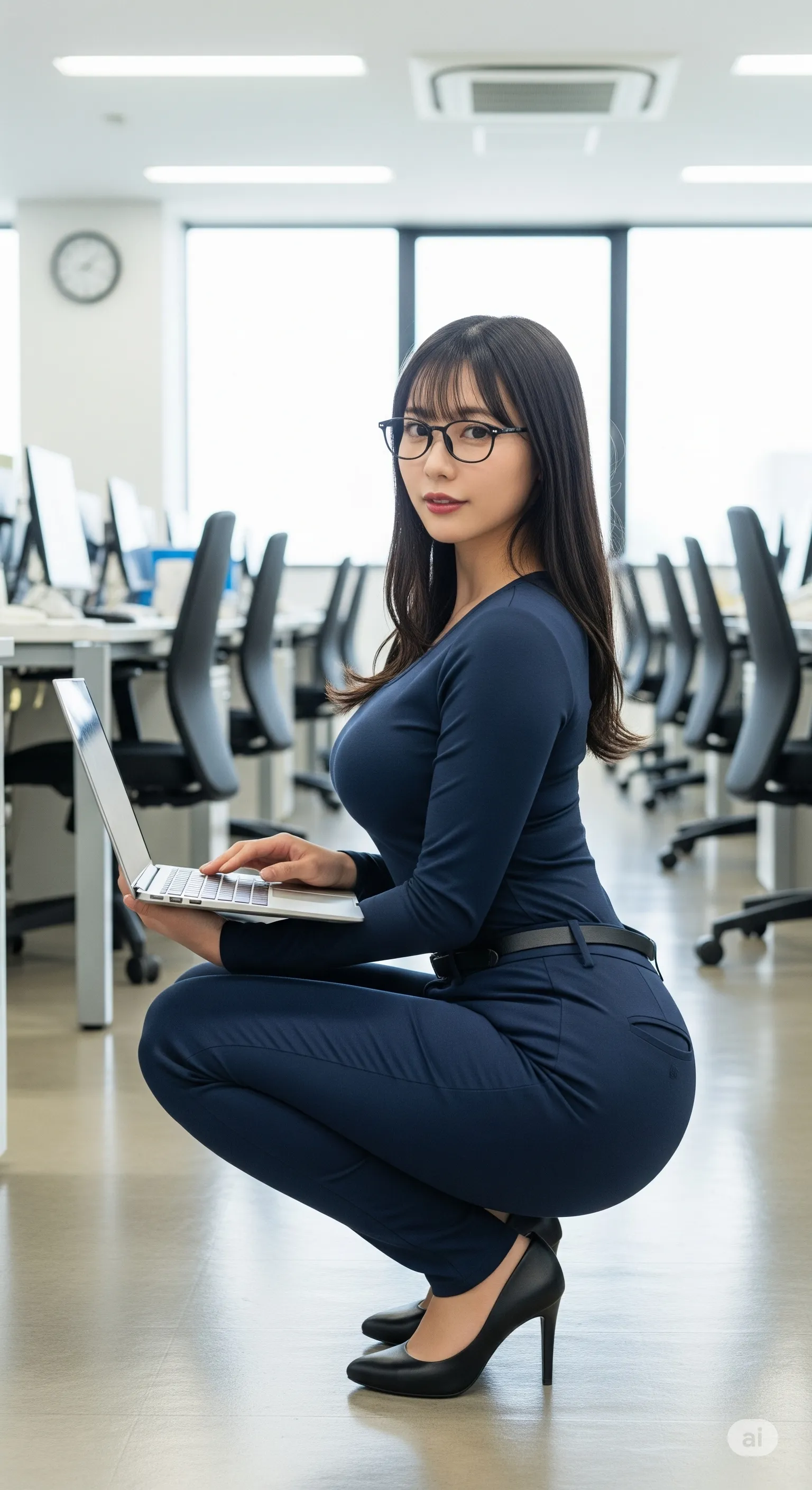 スーツ姿のオフィスレディが見せる大人の雰囲気とヒップ