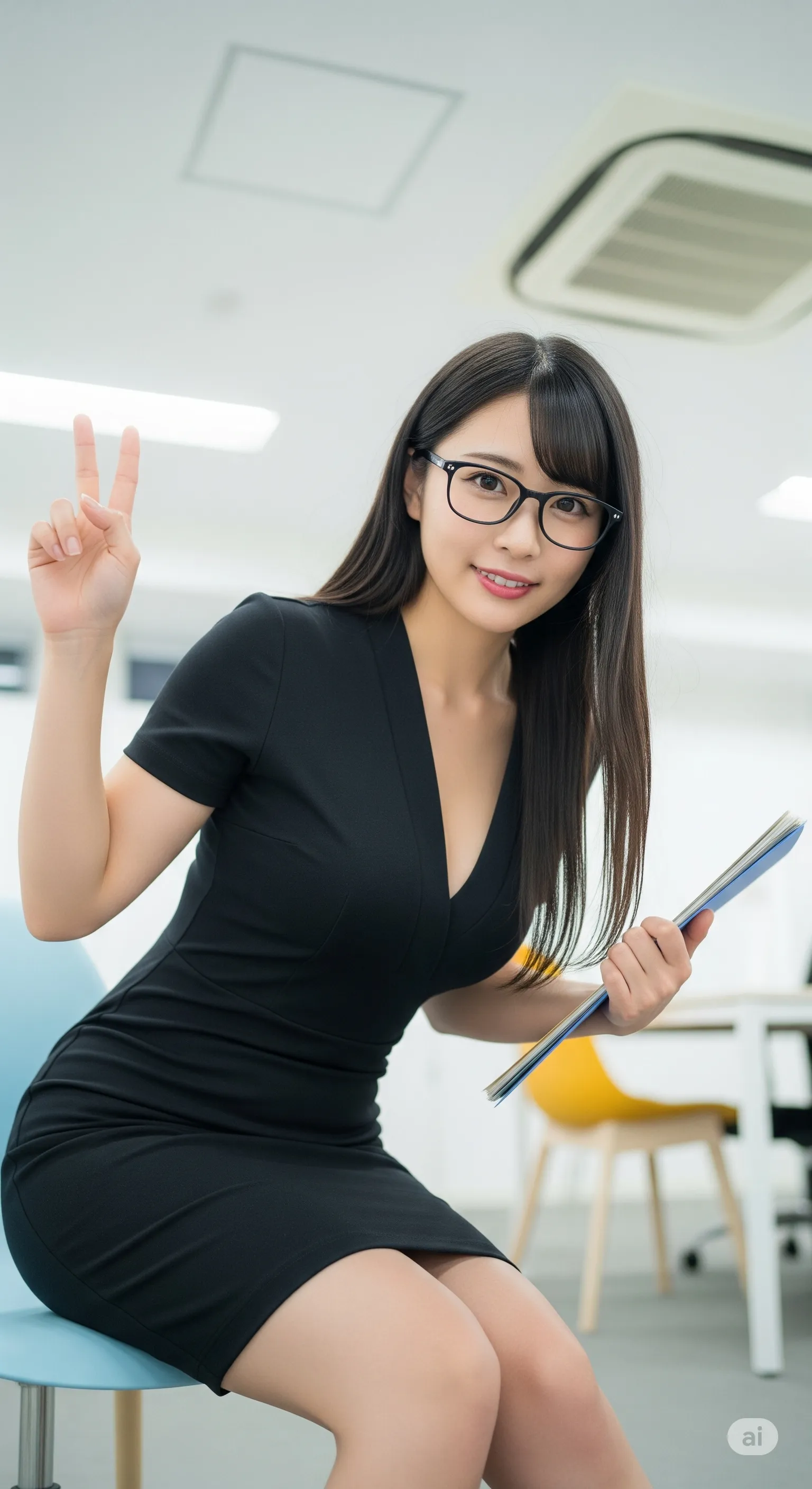 メガネ女子のオフィスカジュアルな後ろ姿