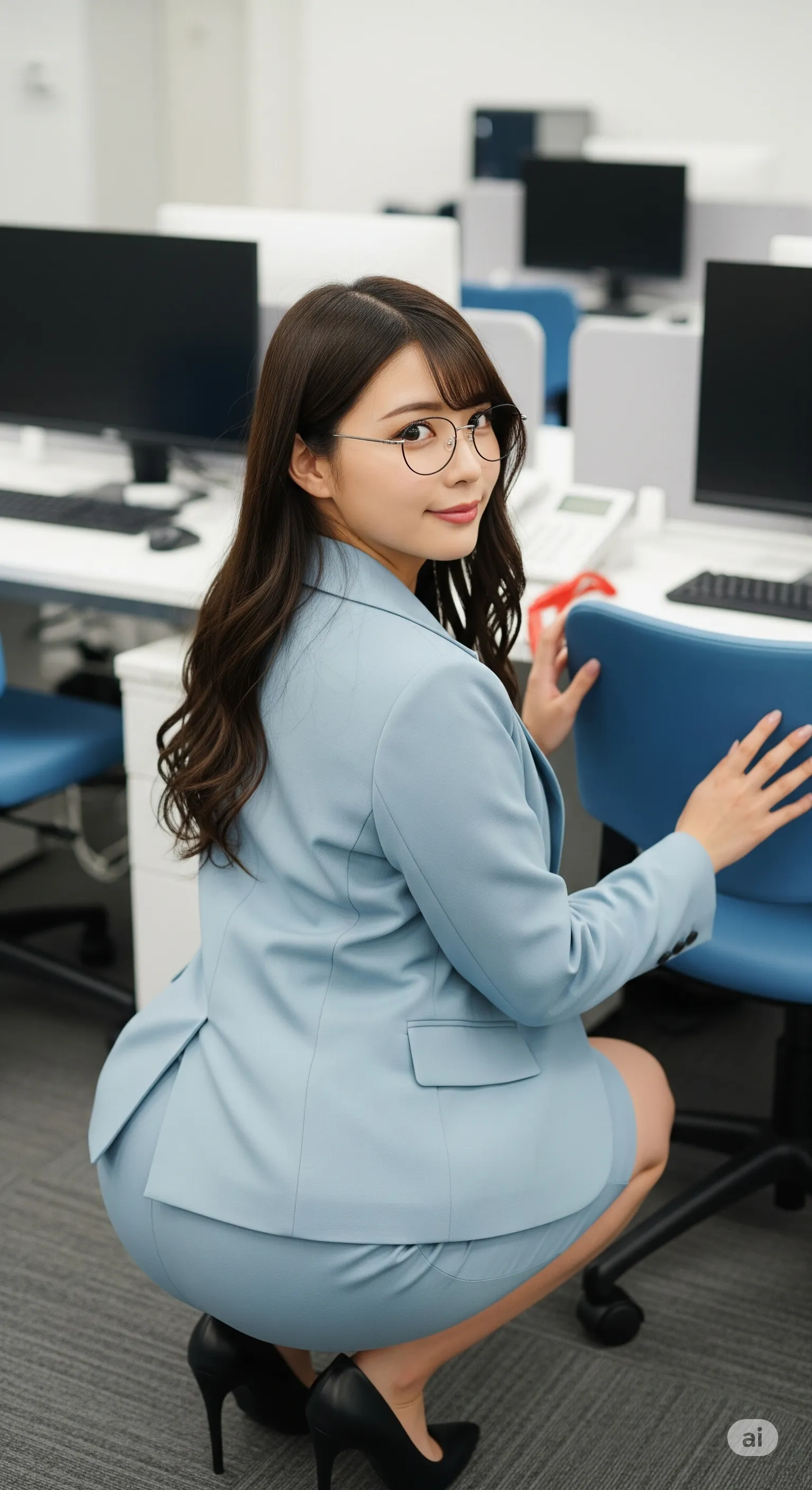 落ち着いた表情の熟女OL 社内グラビア