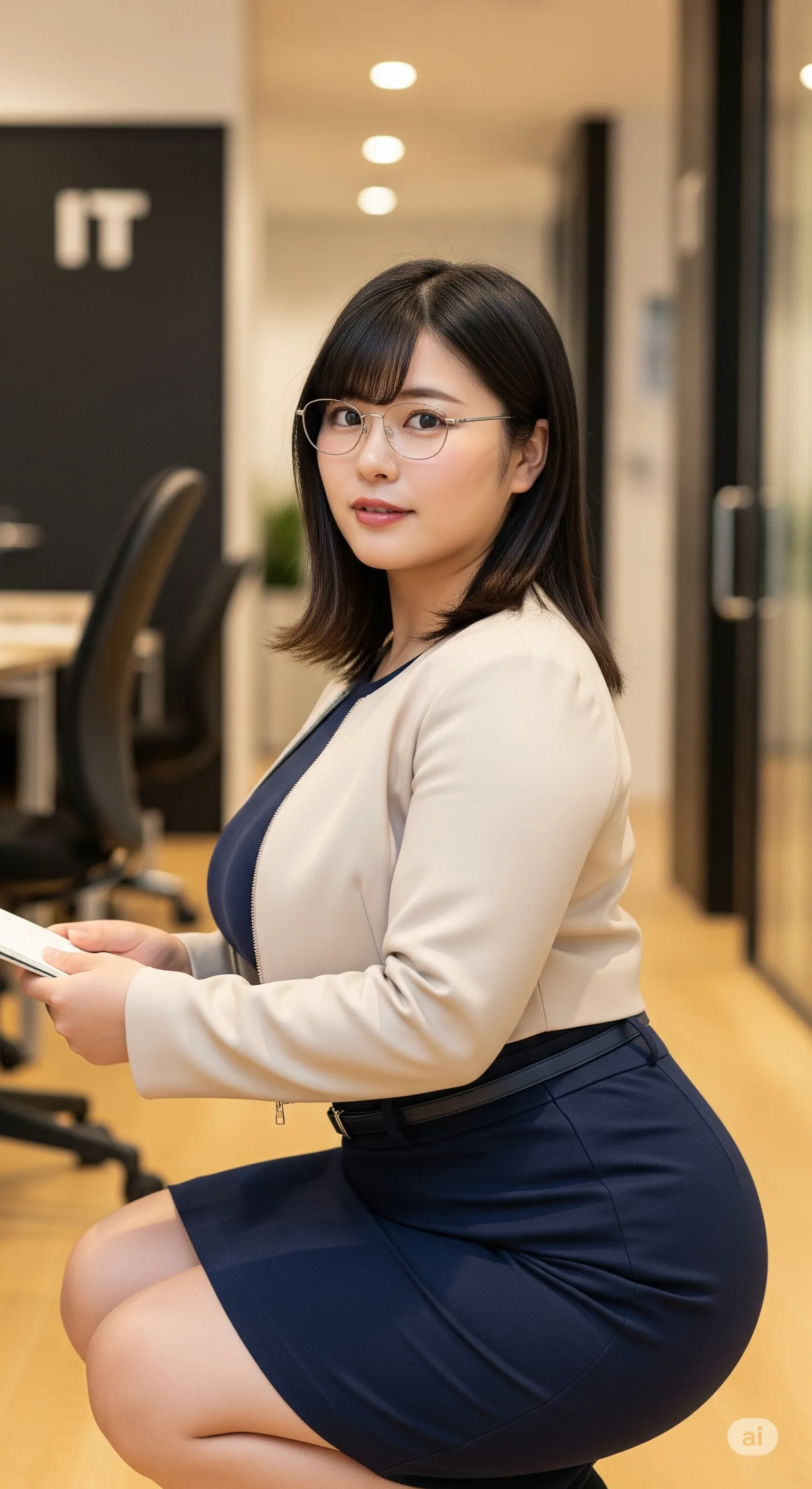 落ち着いた大人女性の社内グラビア