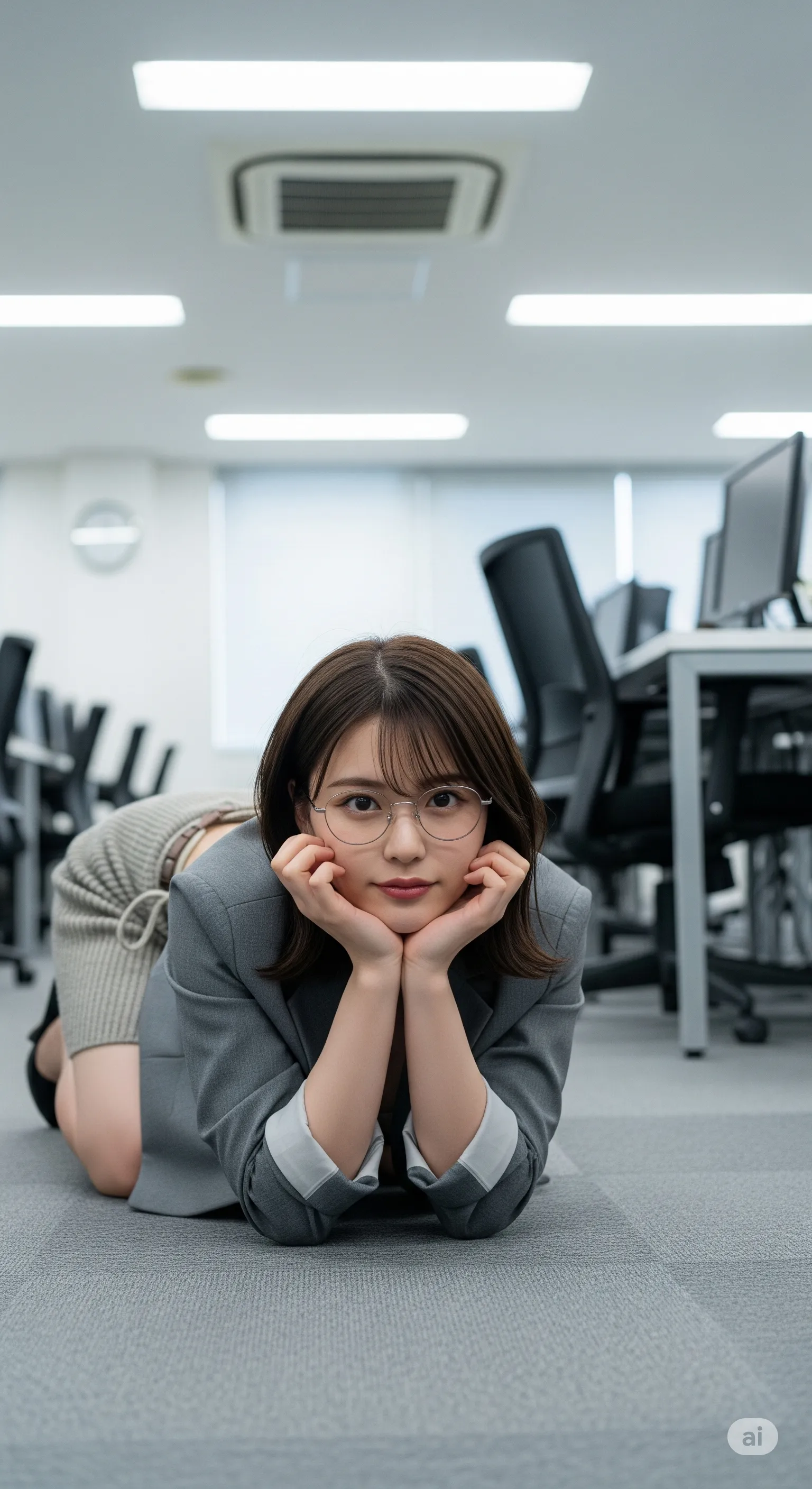 メガネ女子の社内デスクシーン