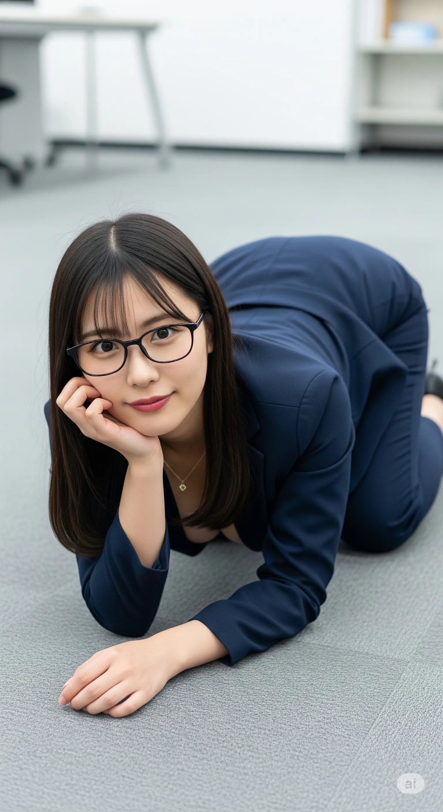 眼鏡をかけた熟女OLの社内シーン