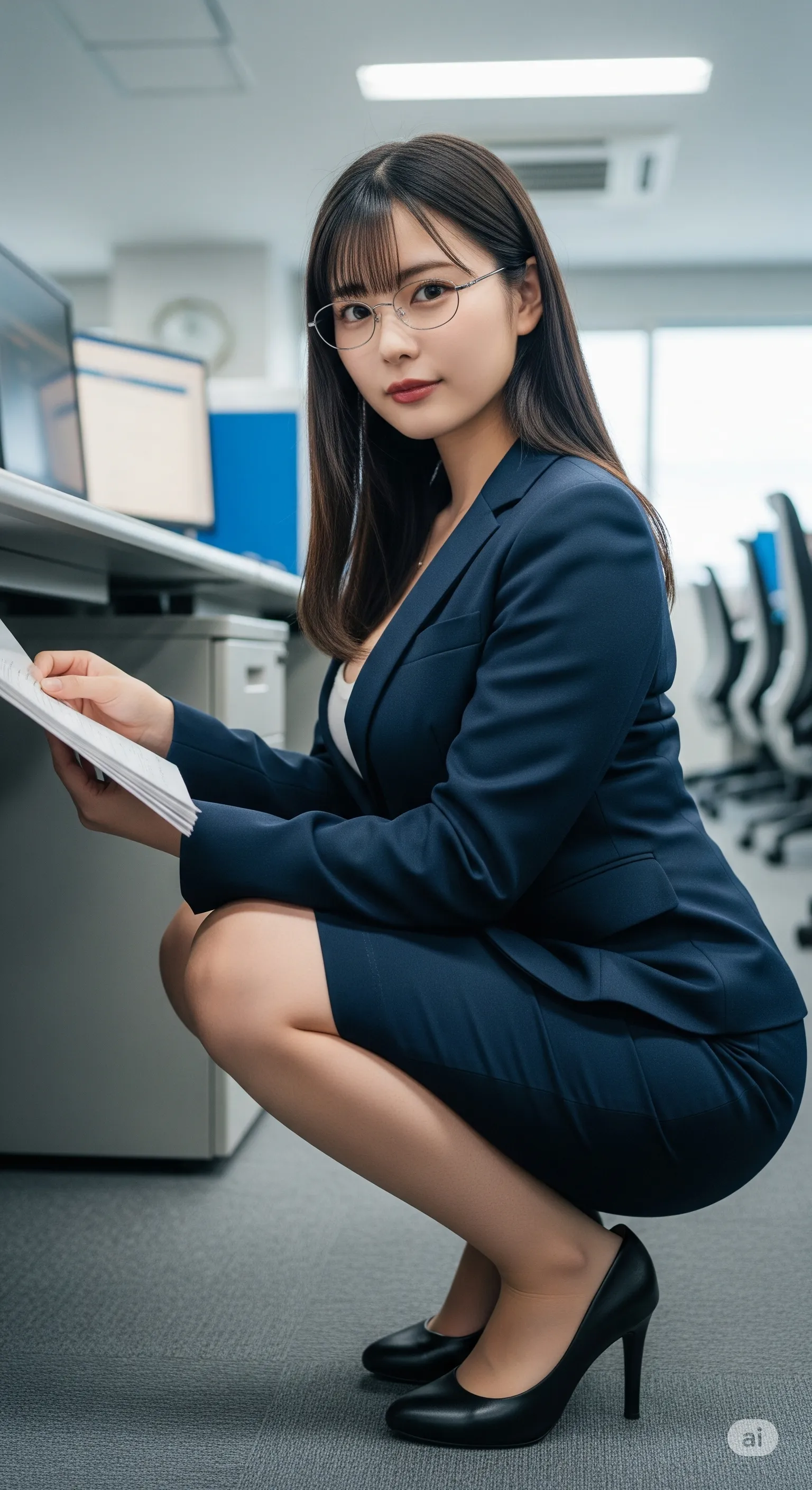 メガネ女子OLのヒップラインが印象的