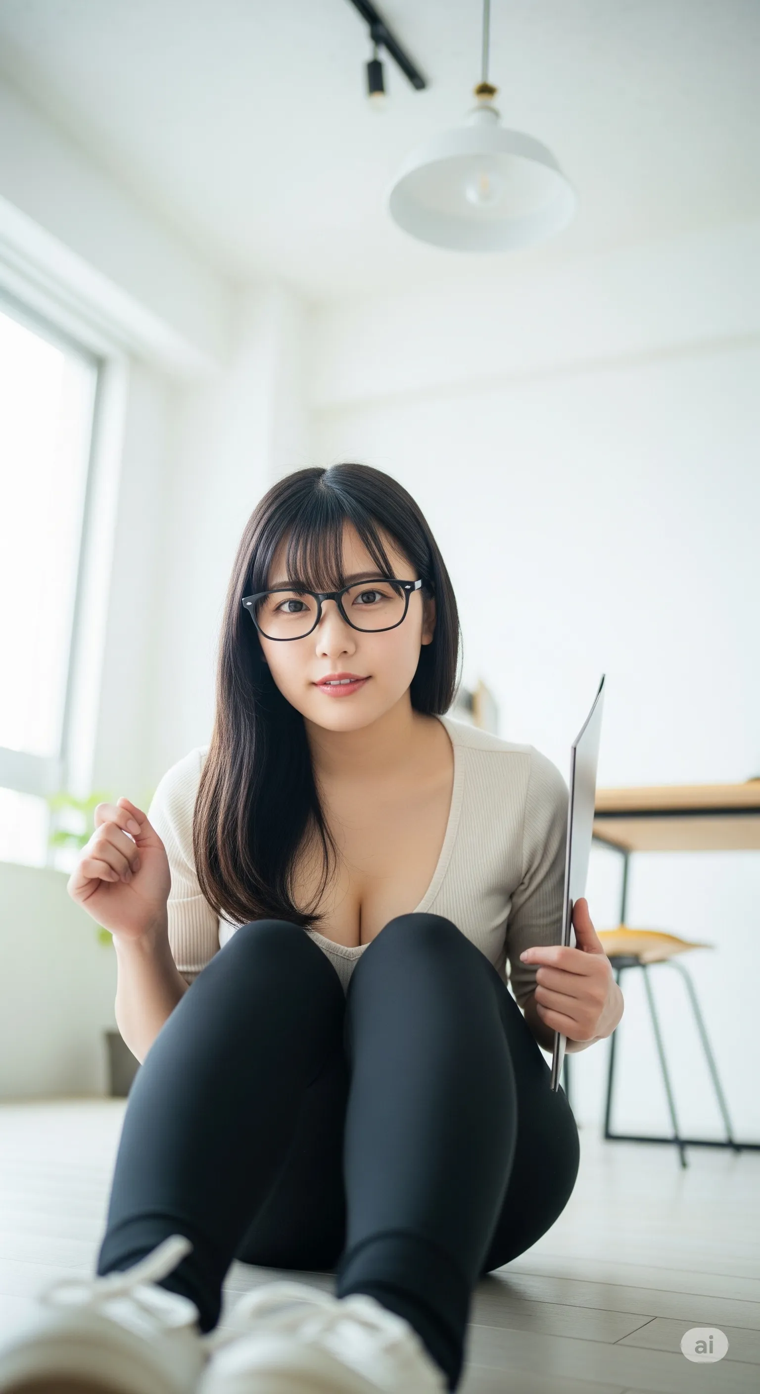 オフィスで振り返る眼鏡女子の雰囲気
