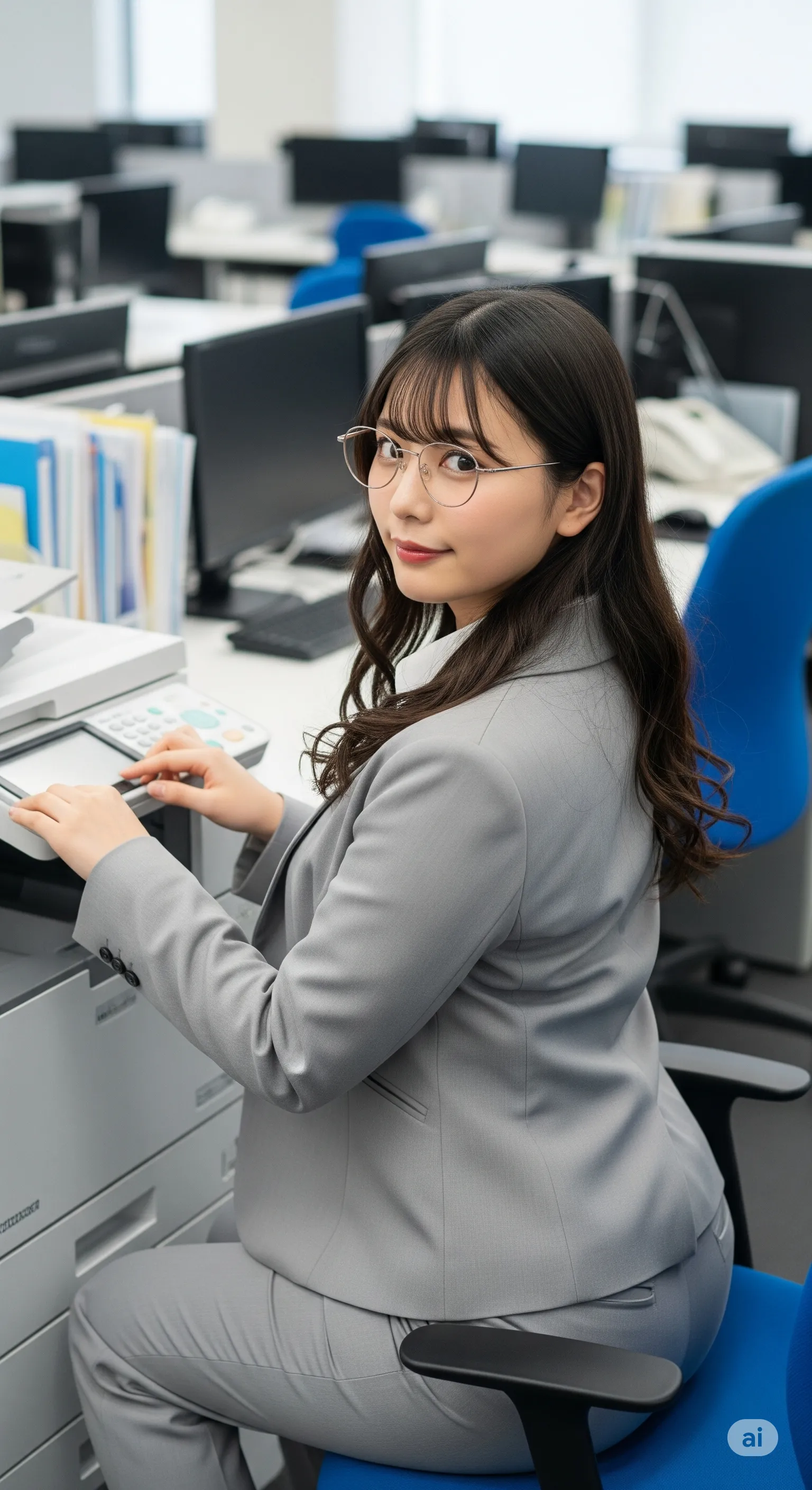 スーツとヒップラインが映えるオフィス