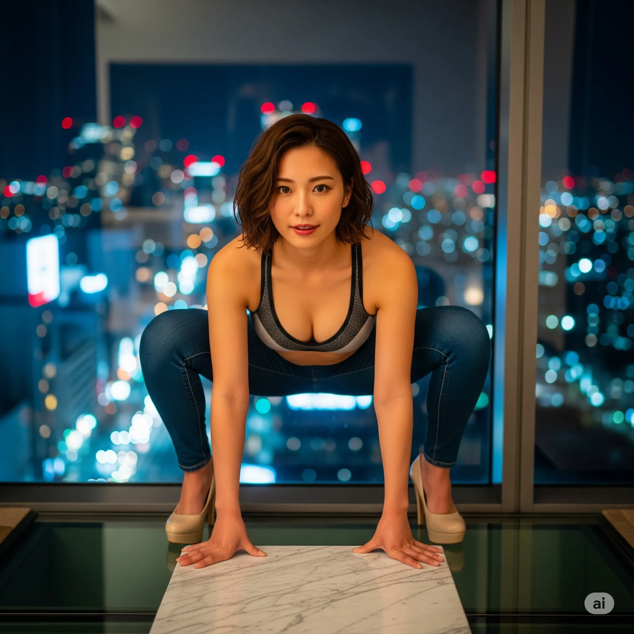 デニム美女 しゃがみ込み ポーズ 微エロショット 003