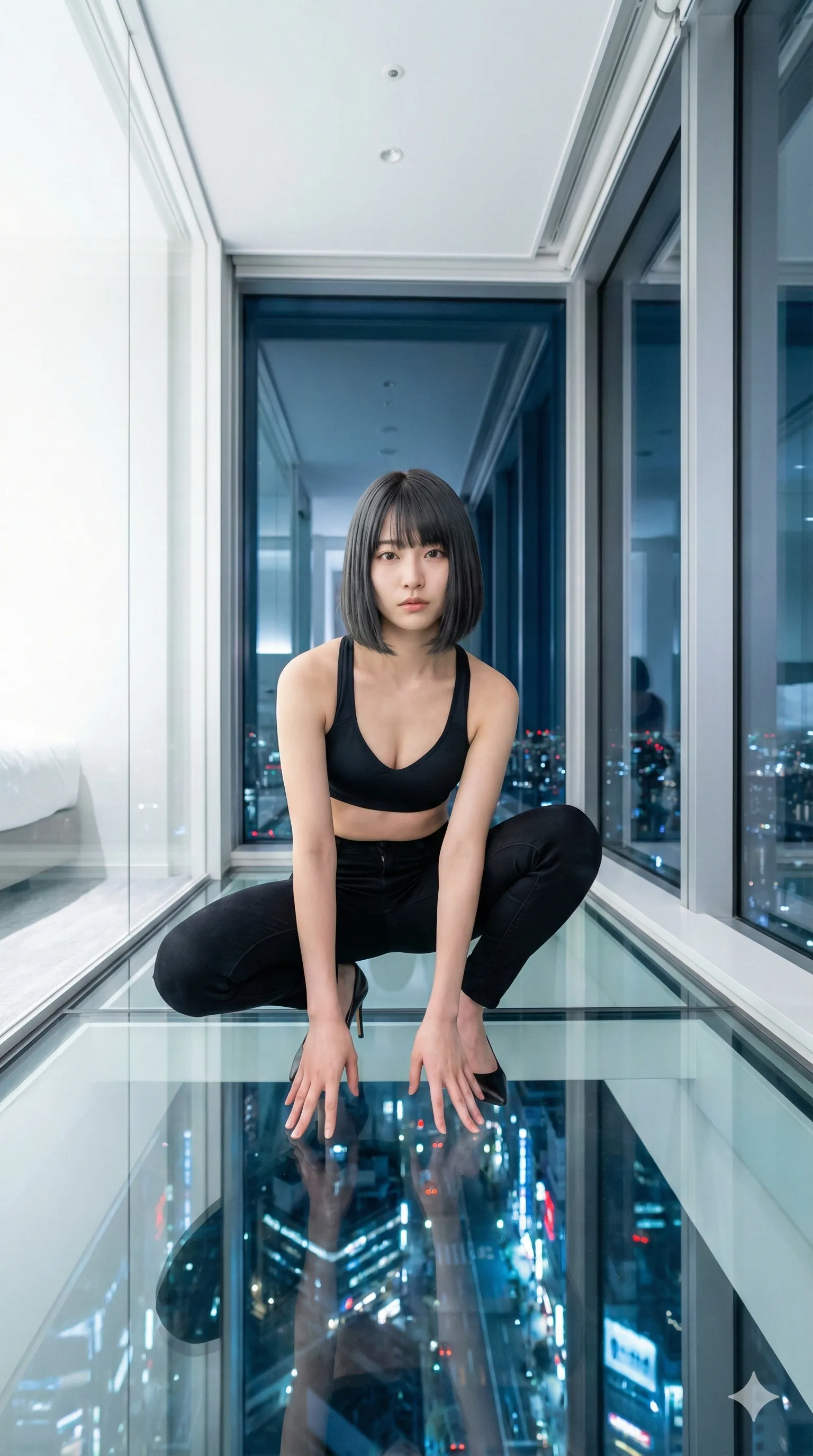 デニム美女 夜景バック 微エロポーズ 014