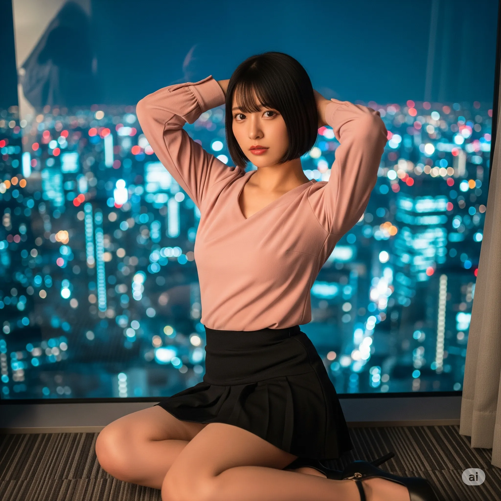 美脚強調 ガラス床グラビア 都会夜景 016