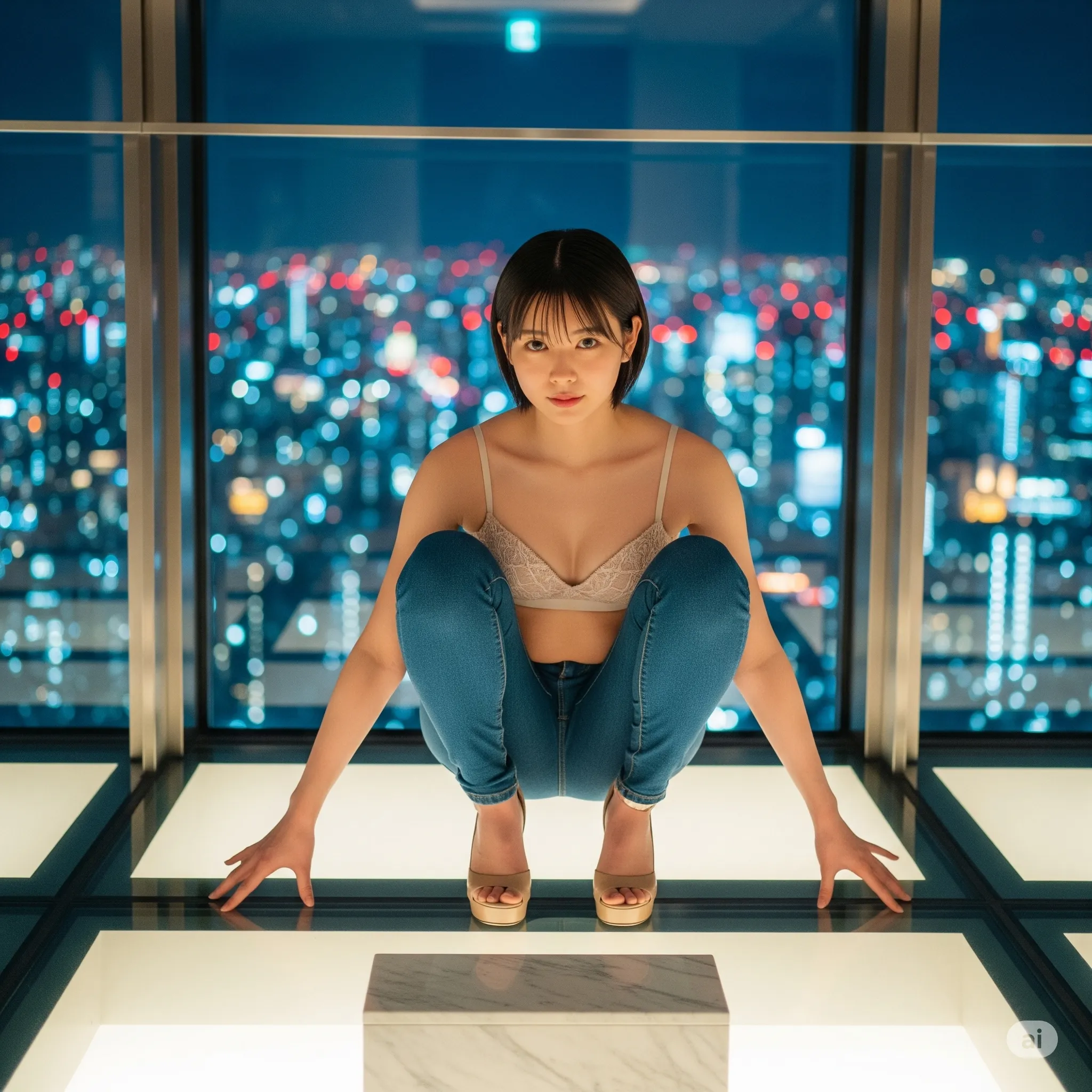 ガラス床反射 美体ライン グラビア撮影 034