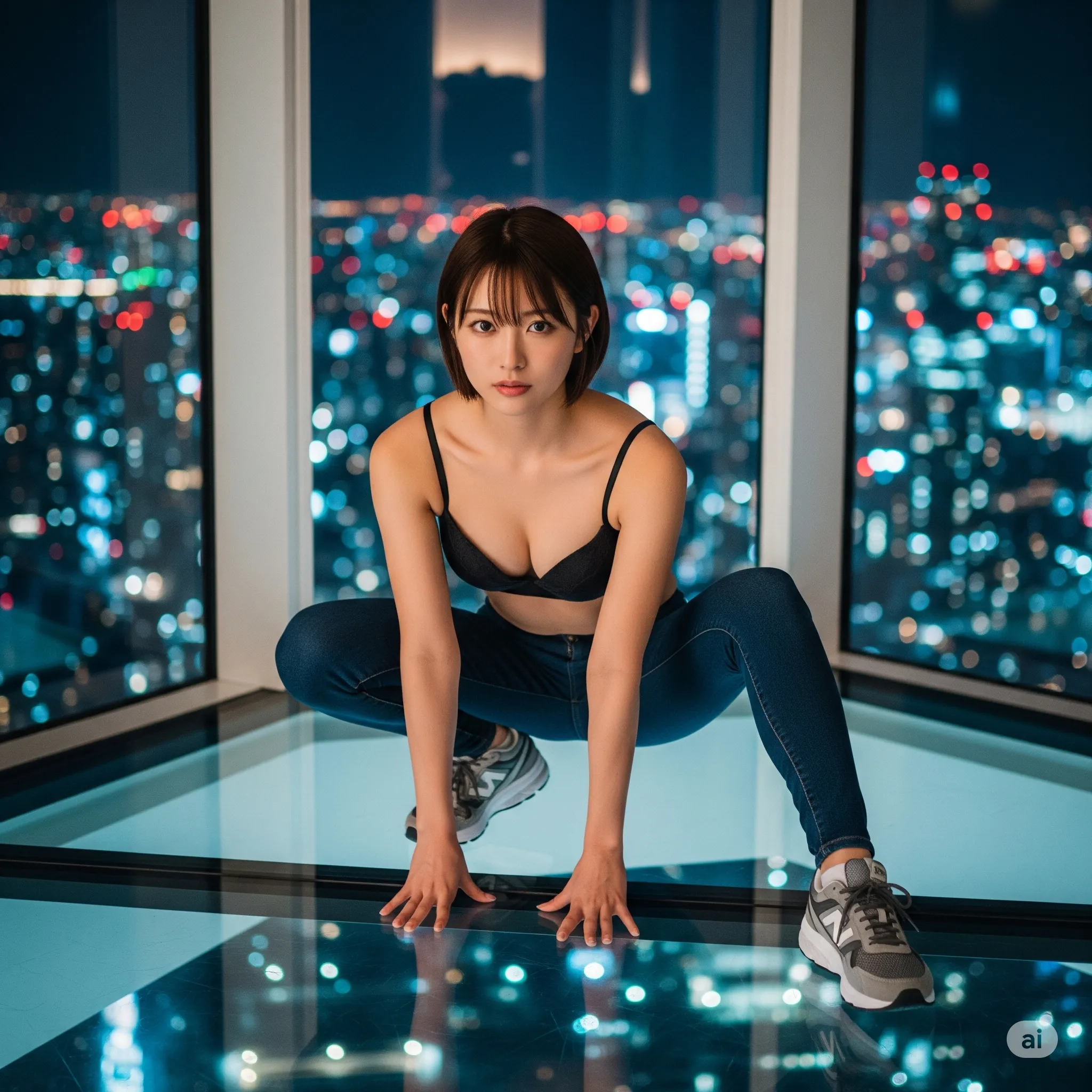 しゃがみ込みフェチポーズ 夜景美女 037