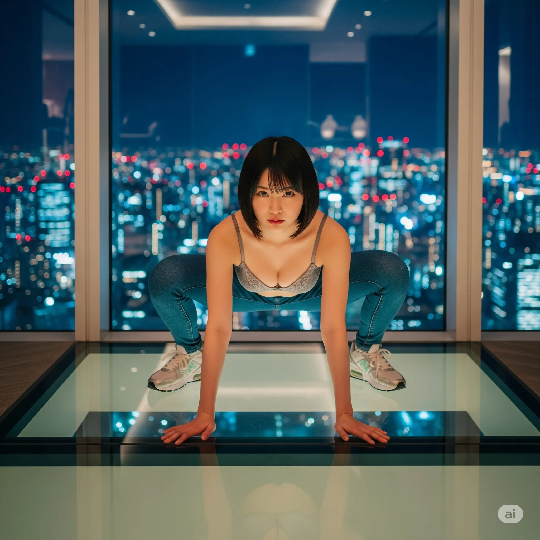 反射ガラス床 微エロ構図 グラビアショット 038