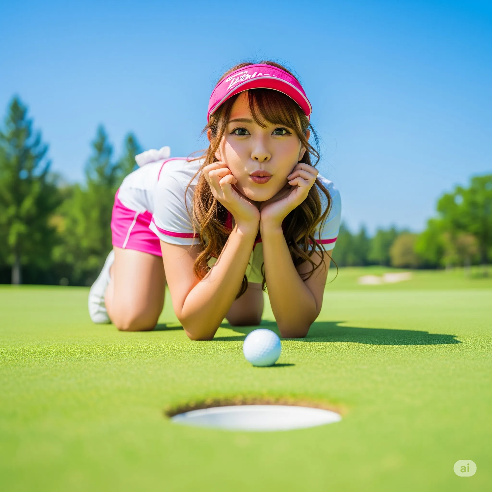 ゴルフ女子 四つん這い 可愛い表情とヒップライン 美尻シルエット 009