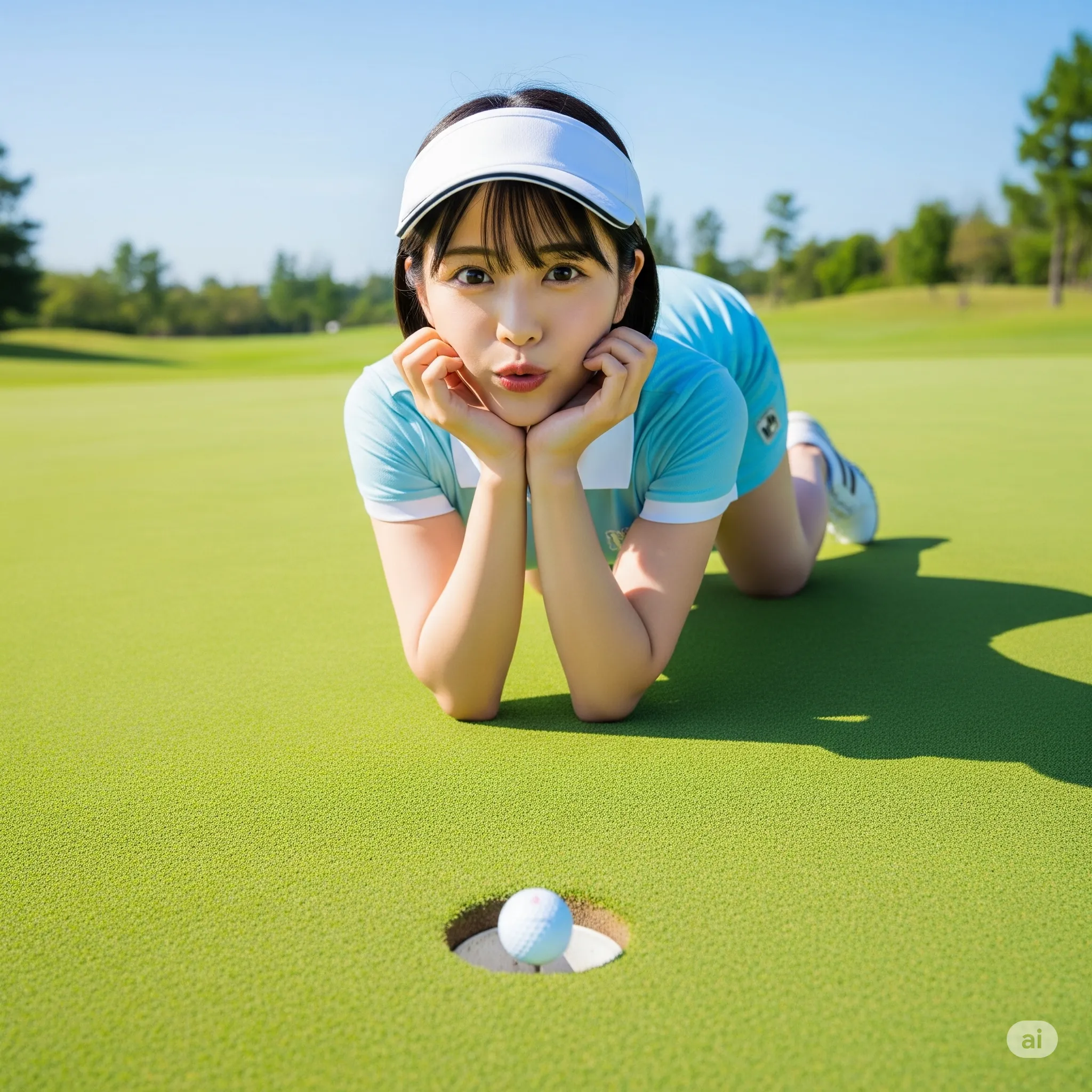 ゴルファー女子 四つん這い姿勢 可愛い表情とヒップ曲線 019