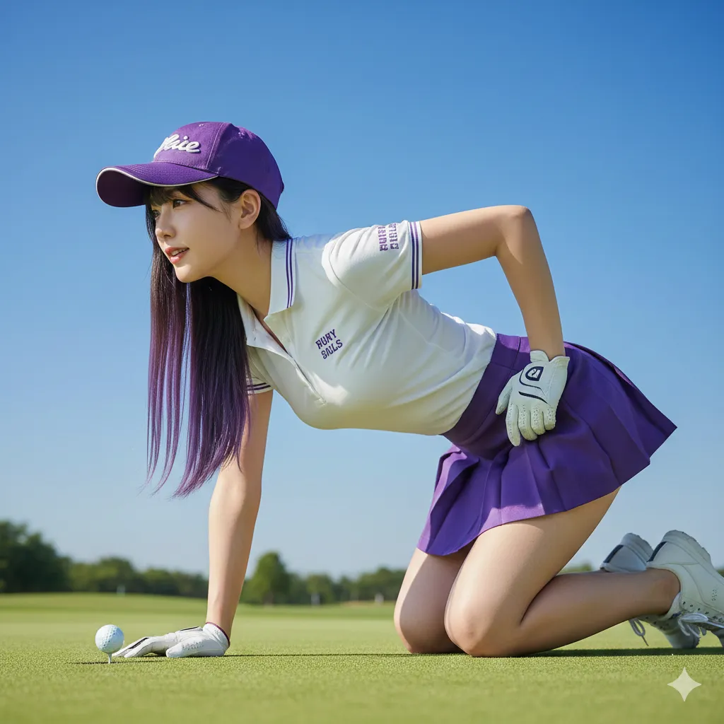 四つん這い ゴルフ女子 スカートめくれライン 美尻曲線 025