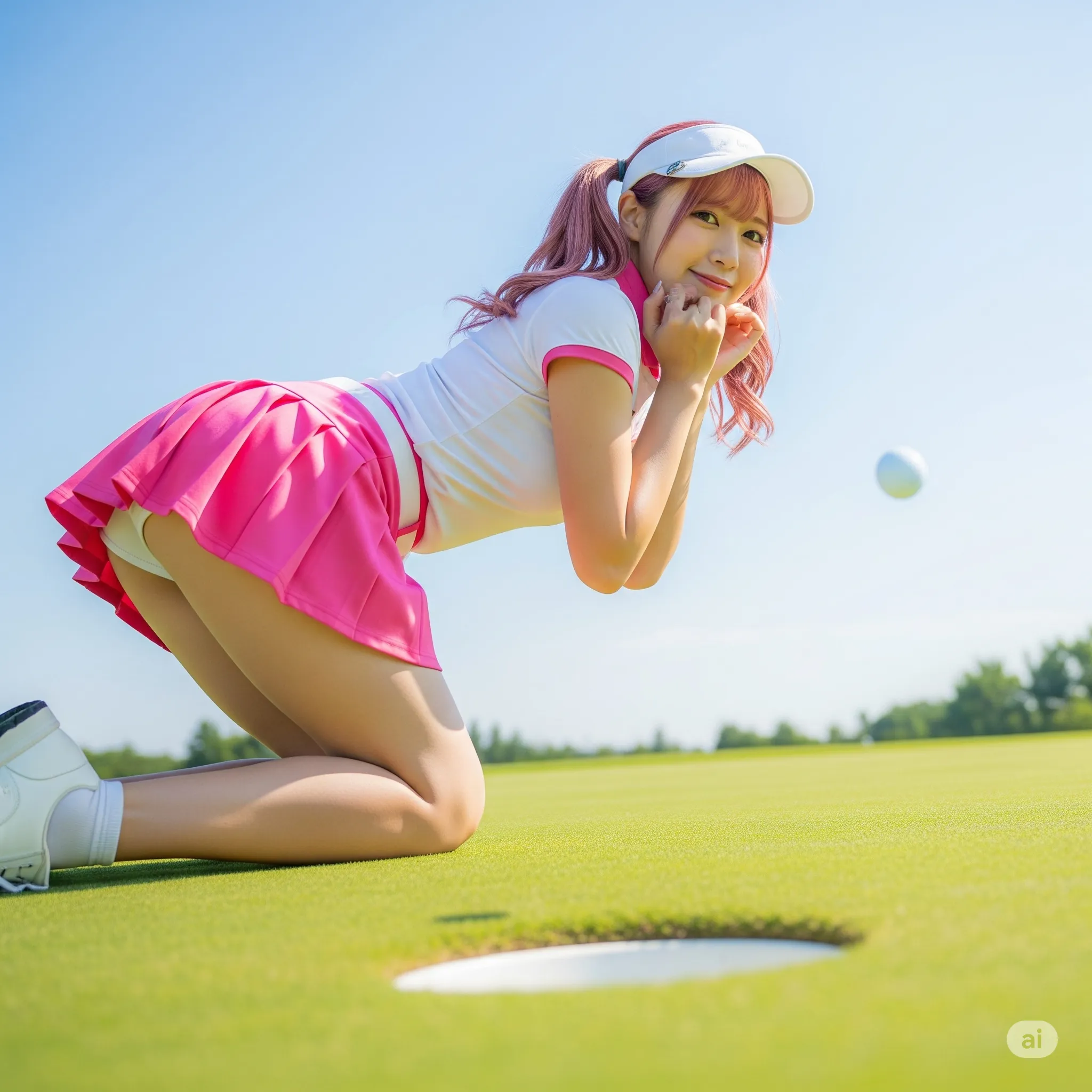 ゴルフ女子 四つん這いポーズ 美脚とヒップアップライン 028