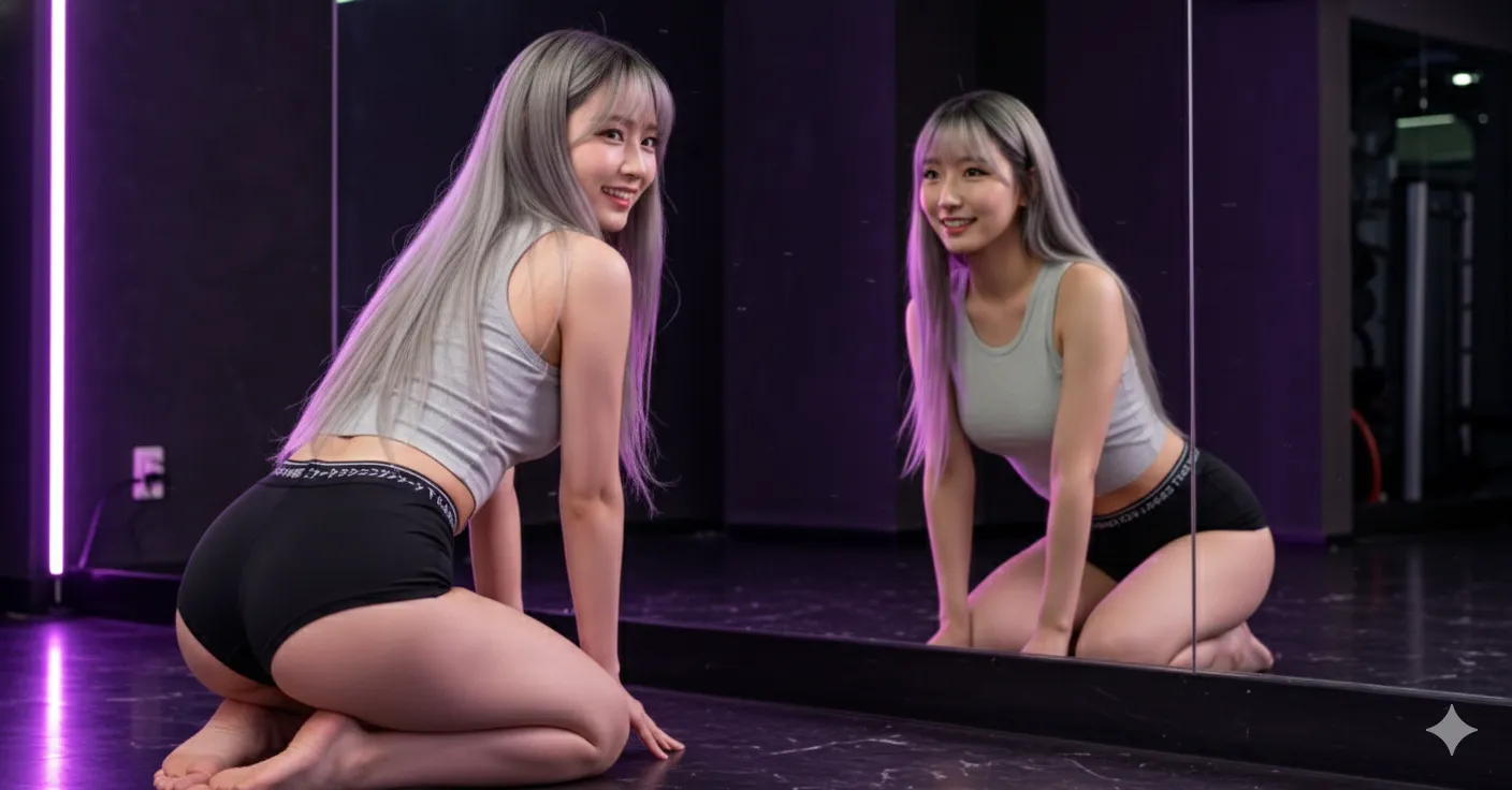 鏡越し四つん這いの美尻ショット 004