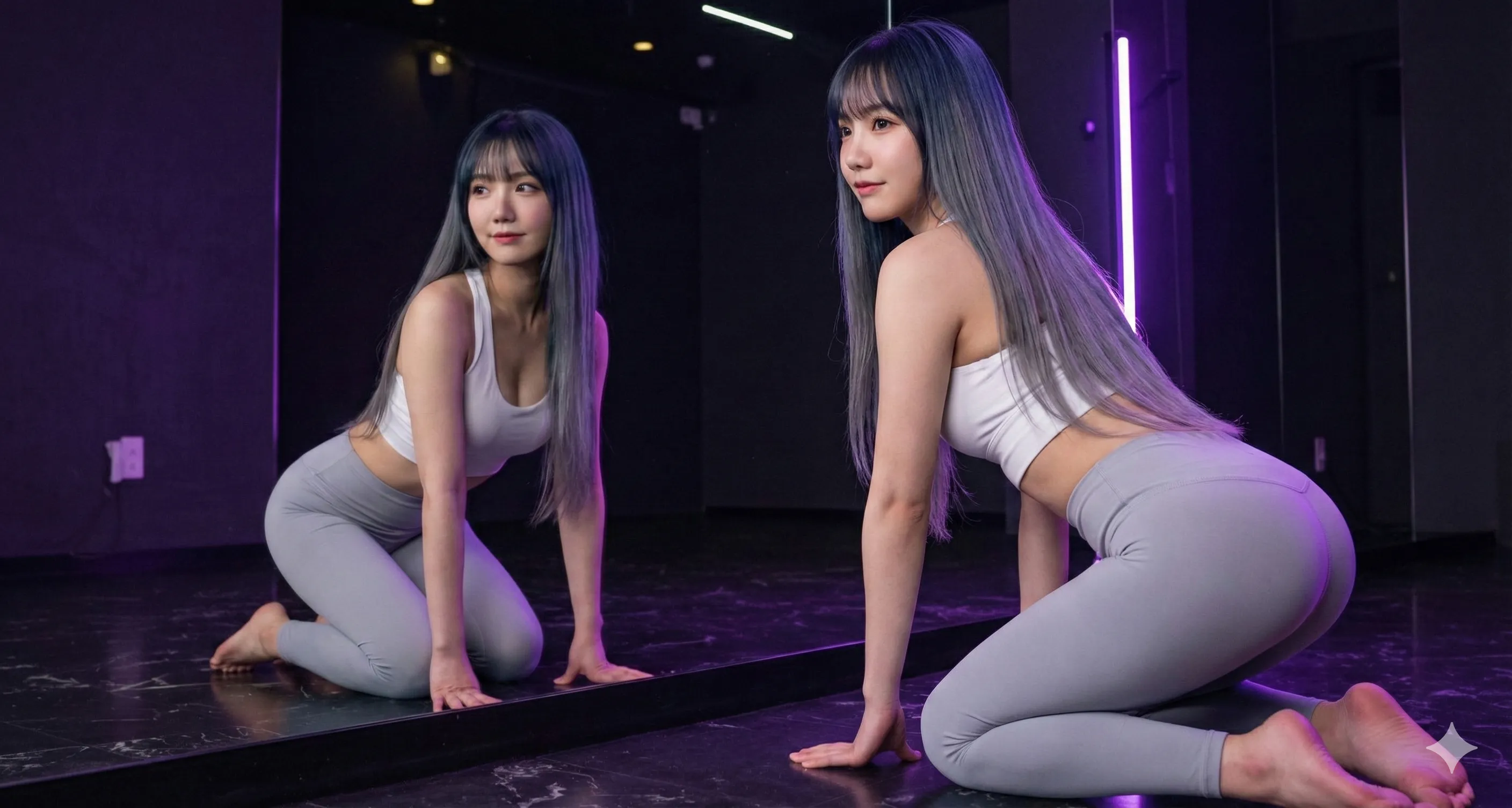 鏡越し四つん這いの美尻ショット 011