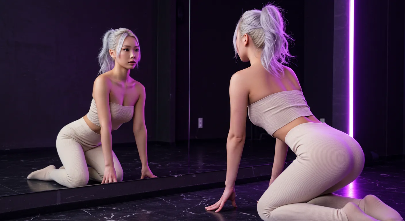 鏡越し四つん這いの美尻ショット 015