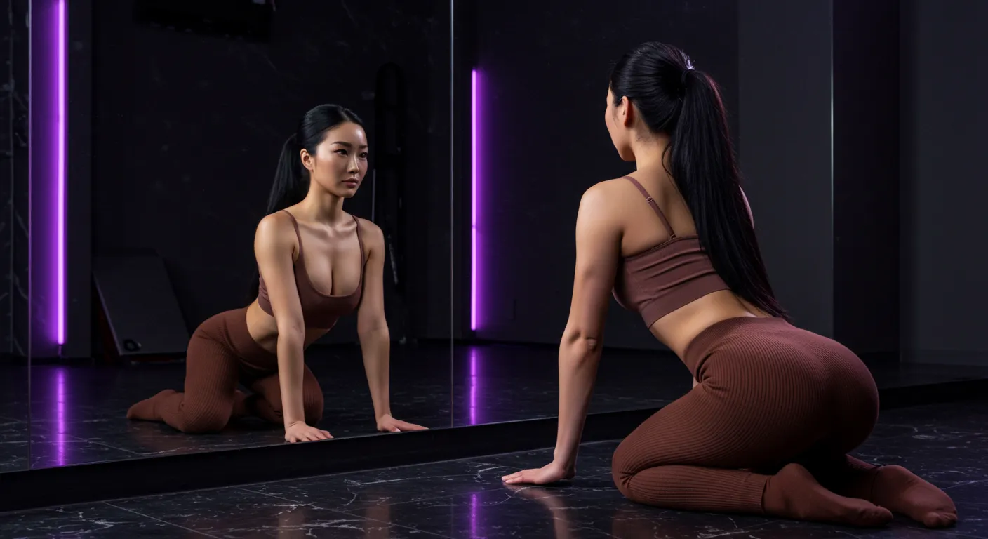 鏡越し四つん這いの美尻ショット 016