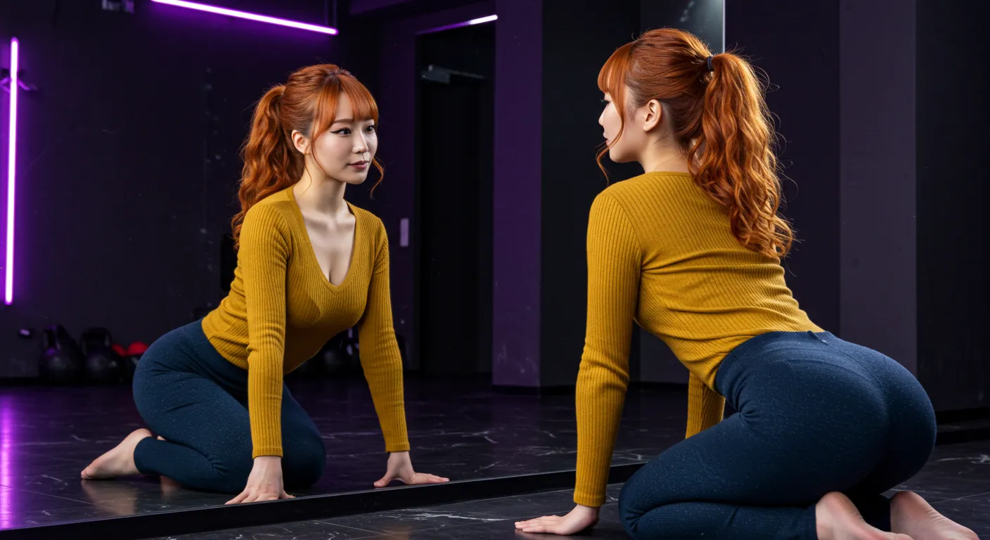 鏡越し四つん這いの美尻ショット 025