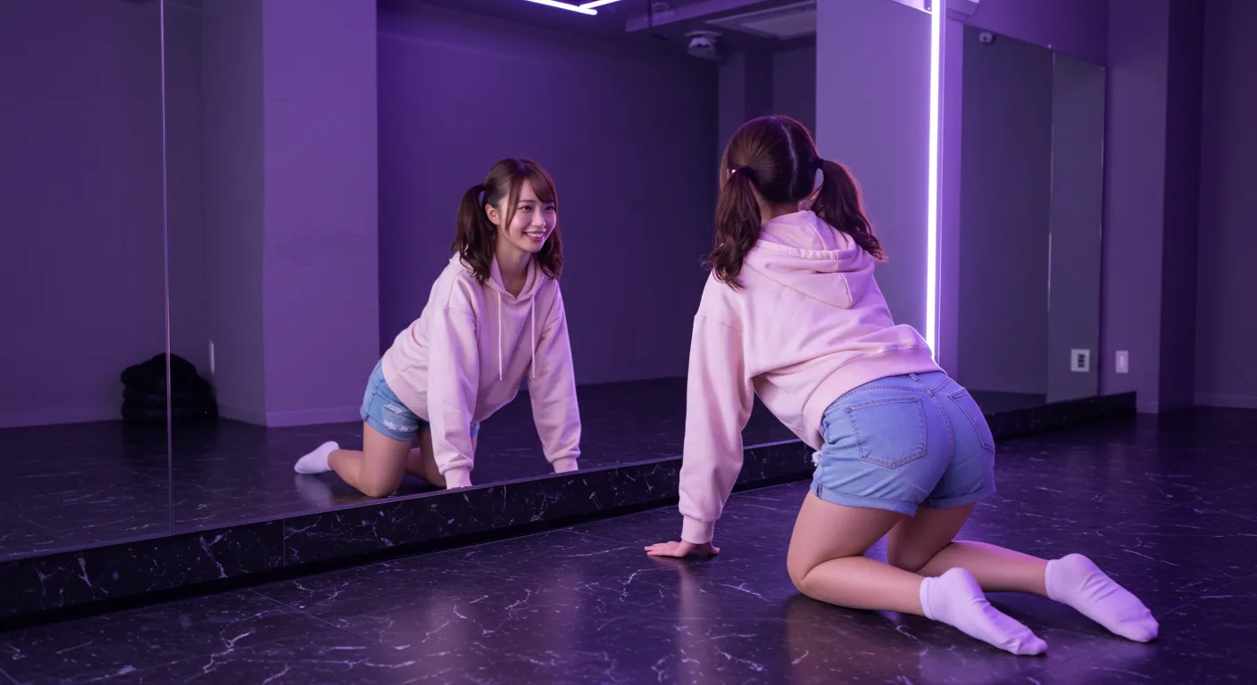 鏡越し四つん這いの美尻ショット 039