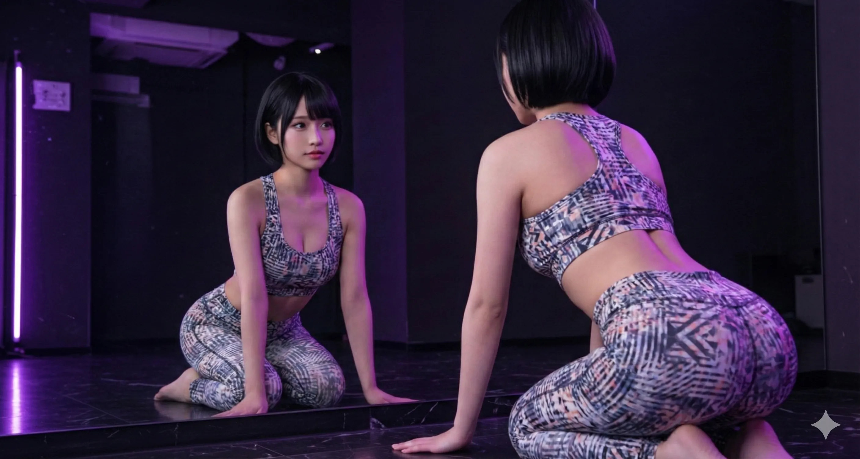 鏡越し四つん這いの美尻ショット 049