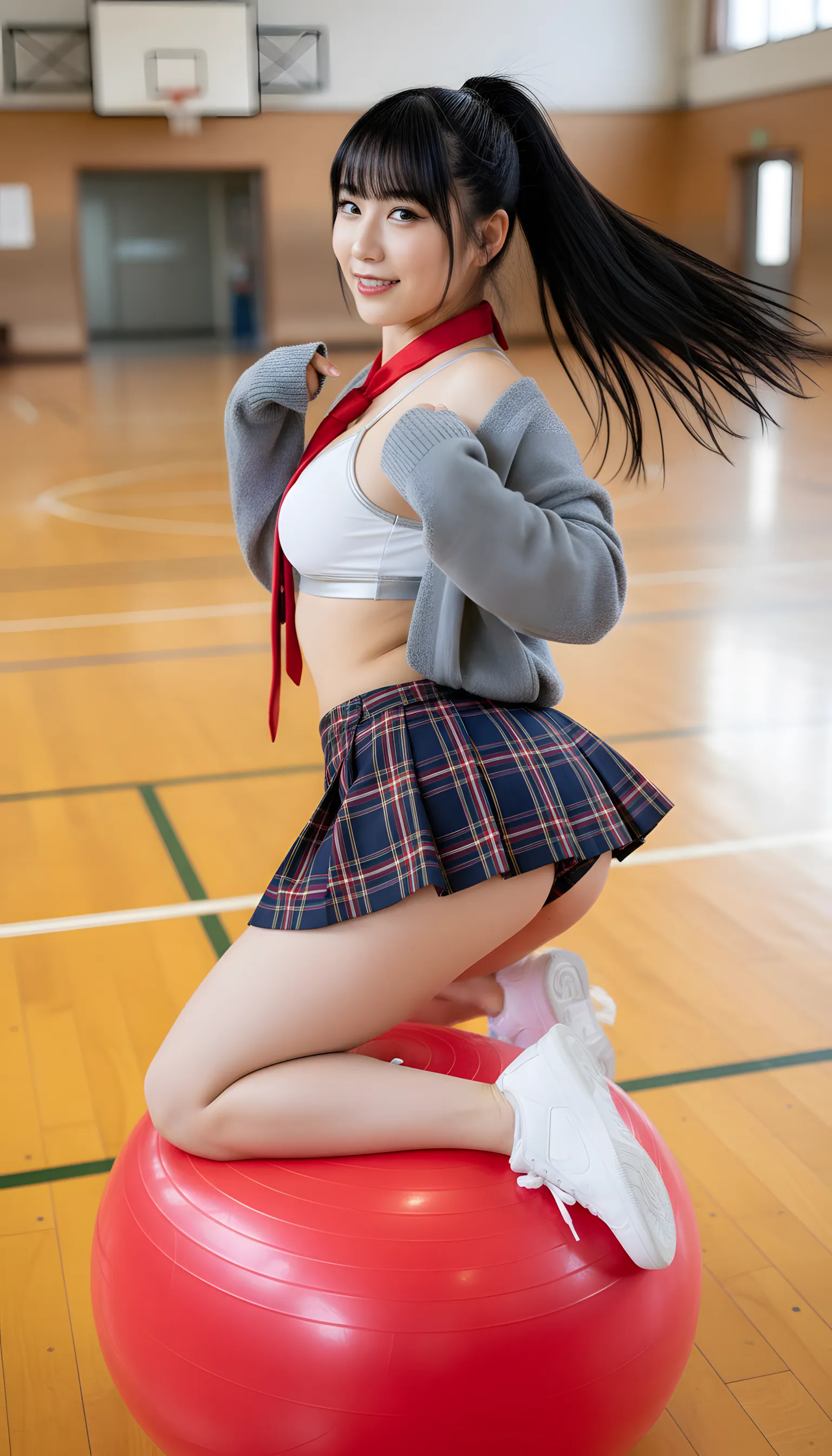 制服コスプレ バランスボール 尻フェチ 肉感 002