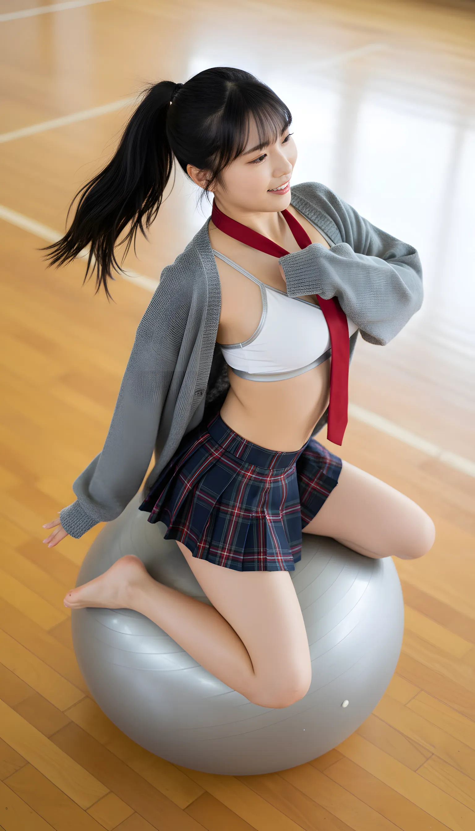 女子高生 ボールでバランス 最高の隙 015