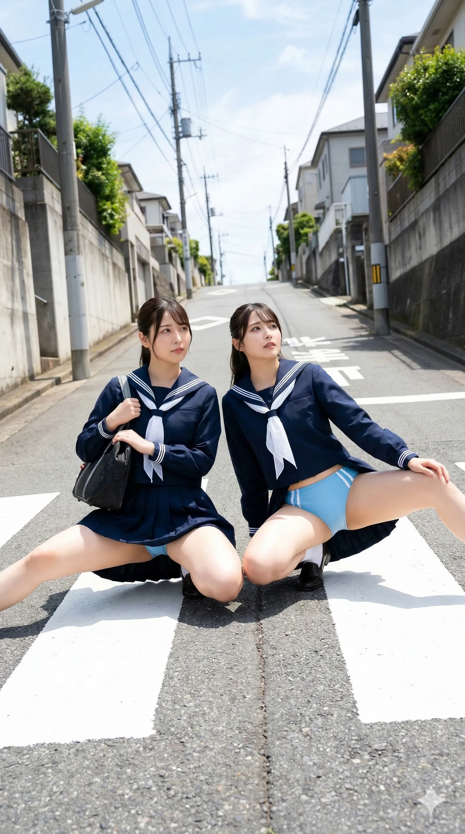 女子高生風 制服 通学路 交差点 001