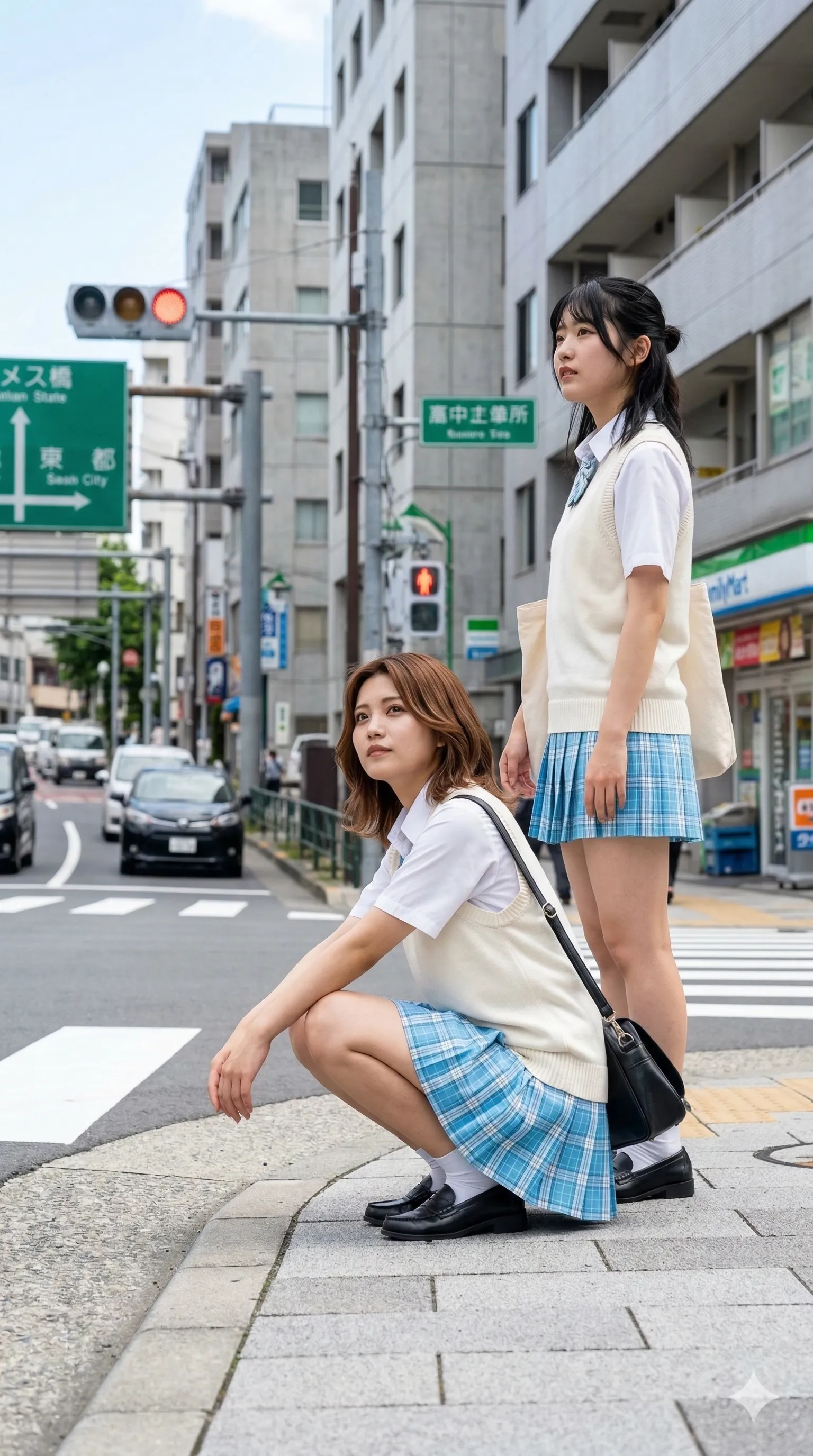 交差点 振り返る制服美女 025