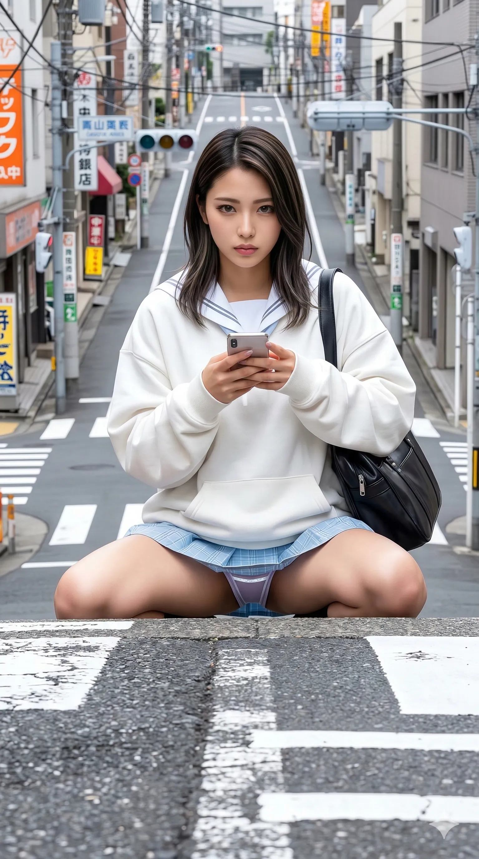 横断歩道 白線と美尻 017