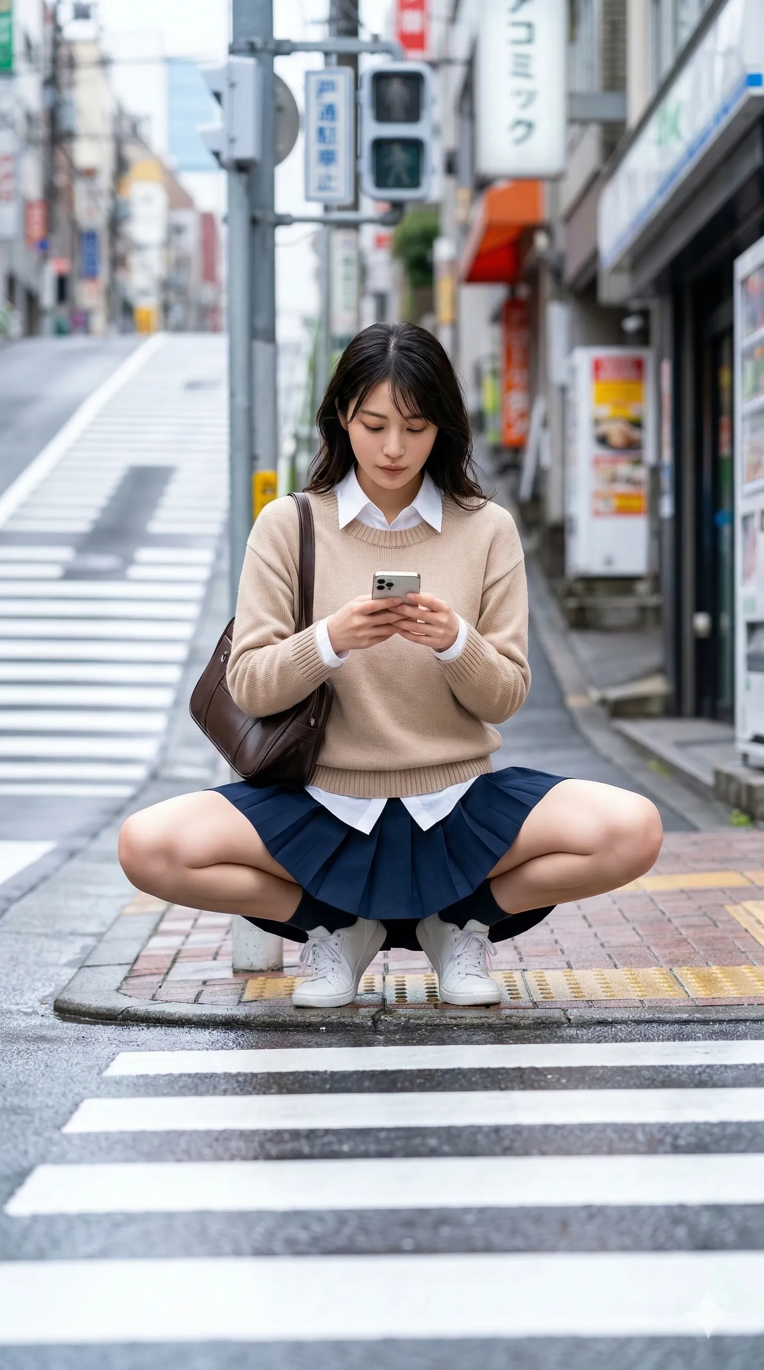 横断歩道 M字開脚 振り返り 025