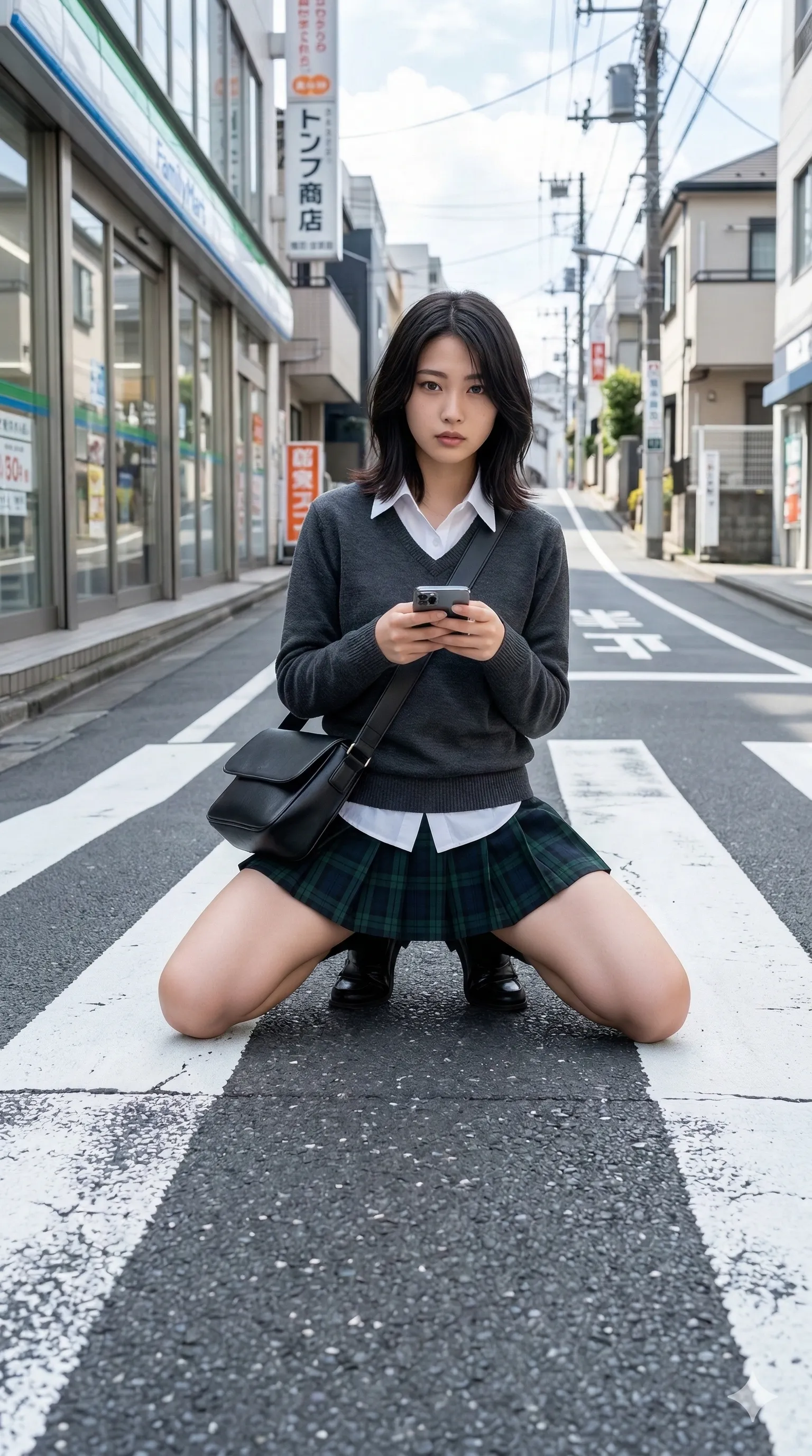 女子高生 横断歩道の誘惑ショット 030