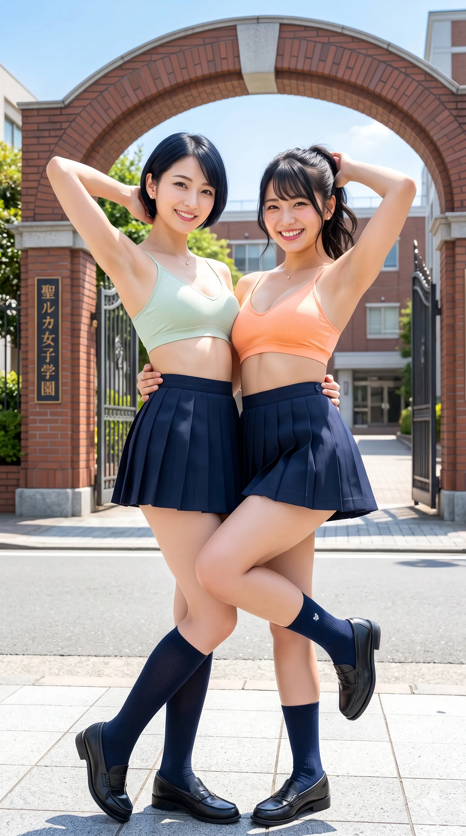 女子高生の《脇・腋》見せ微エロ画像集 究極の二人組制服ミニスカブラットップ姿腋窩グラビア 045