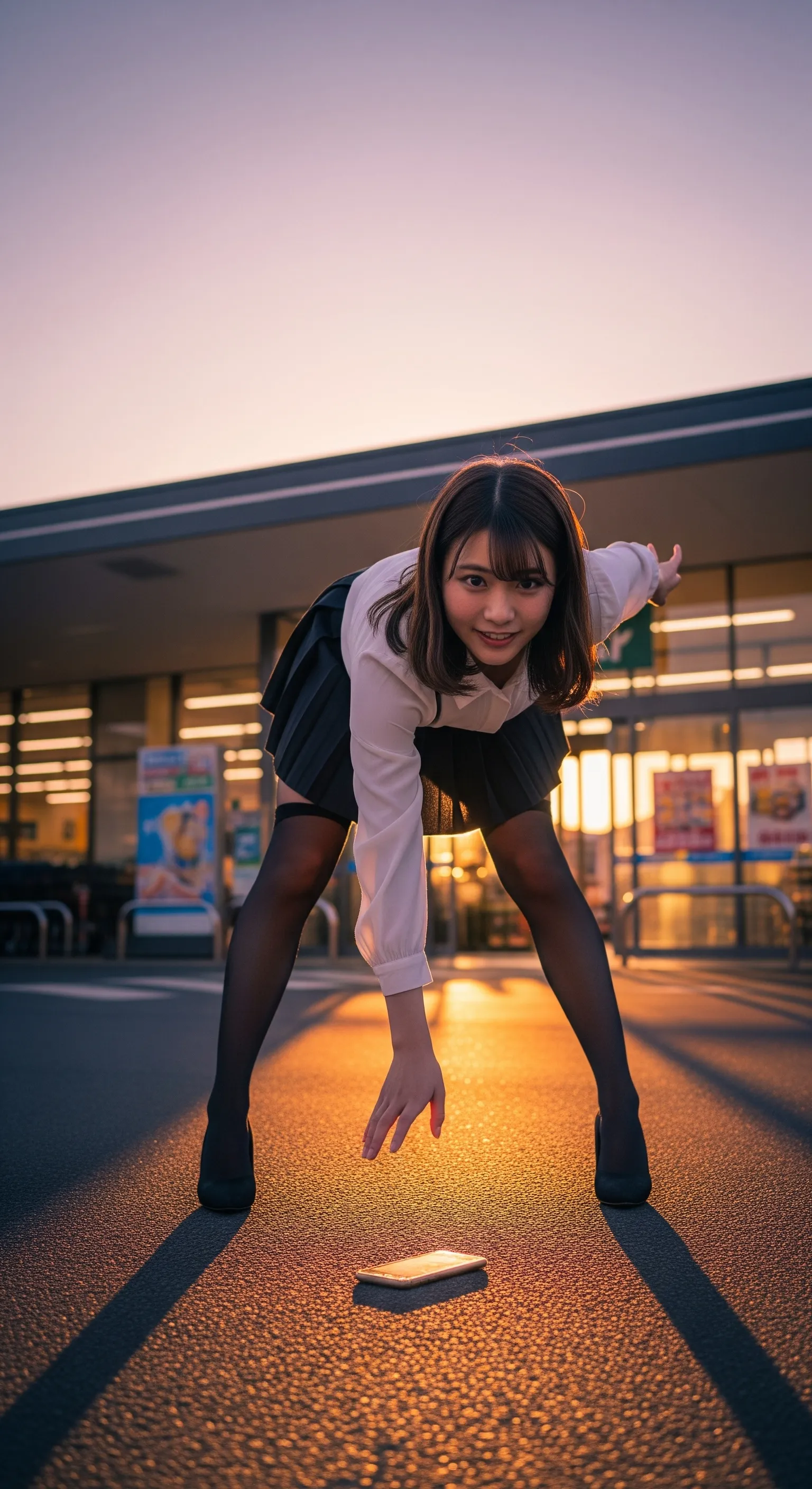 ローアングルから捉えた、制服ミニスカの絶対領域