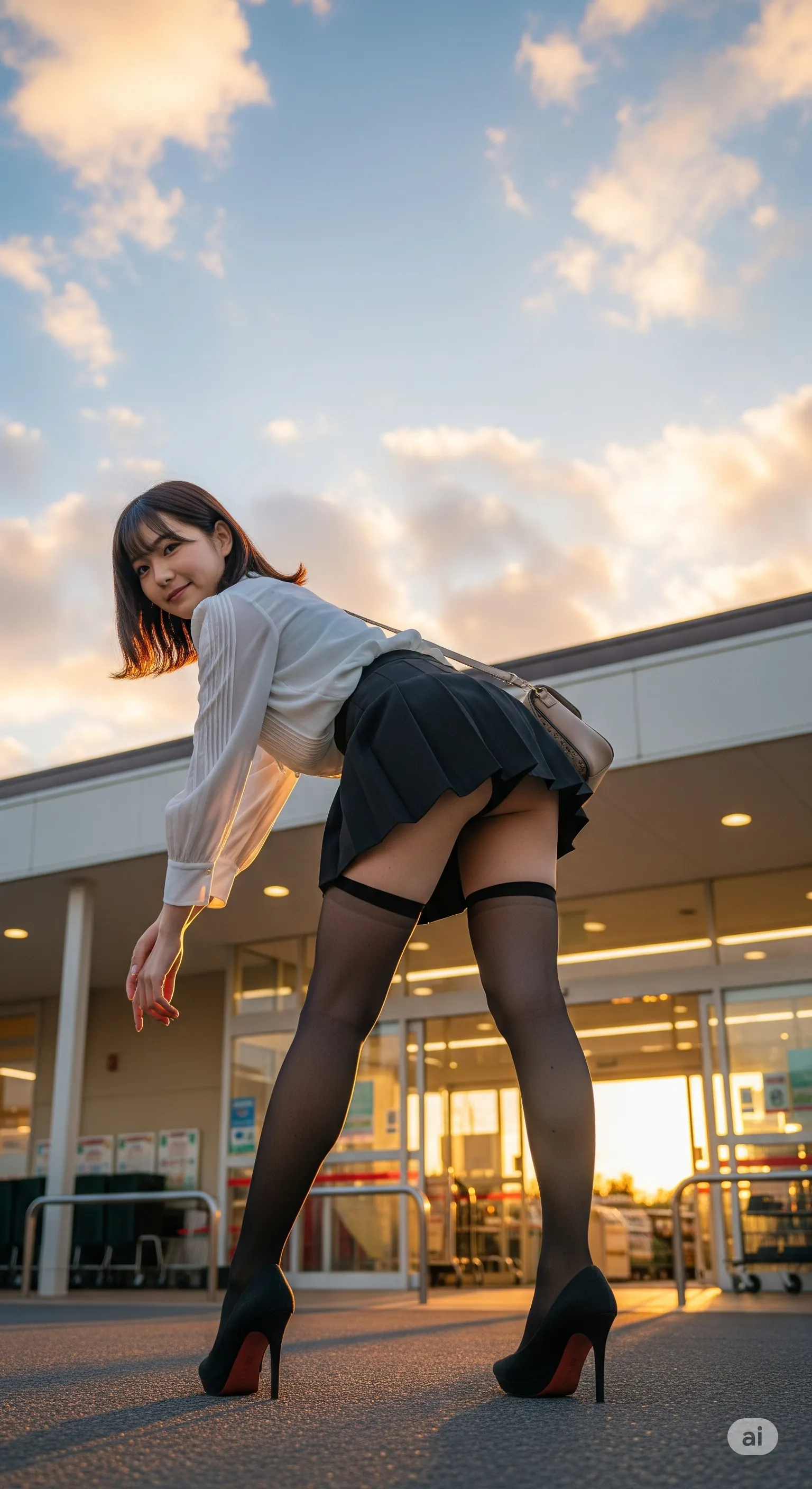 菜々緒ポーズならではの、股下から覗く幻想的な景色