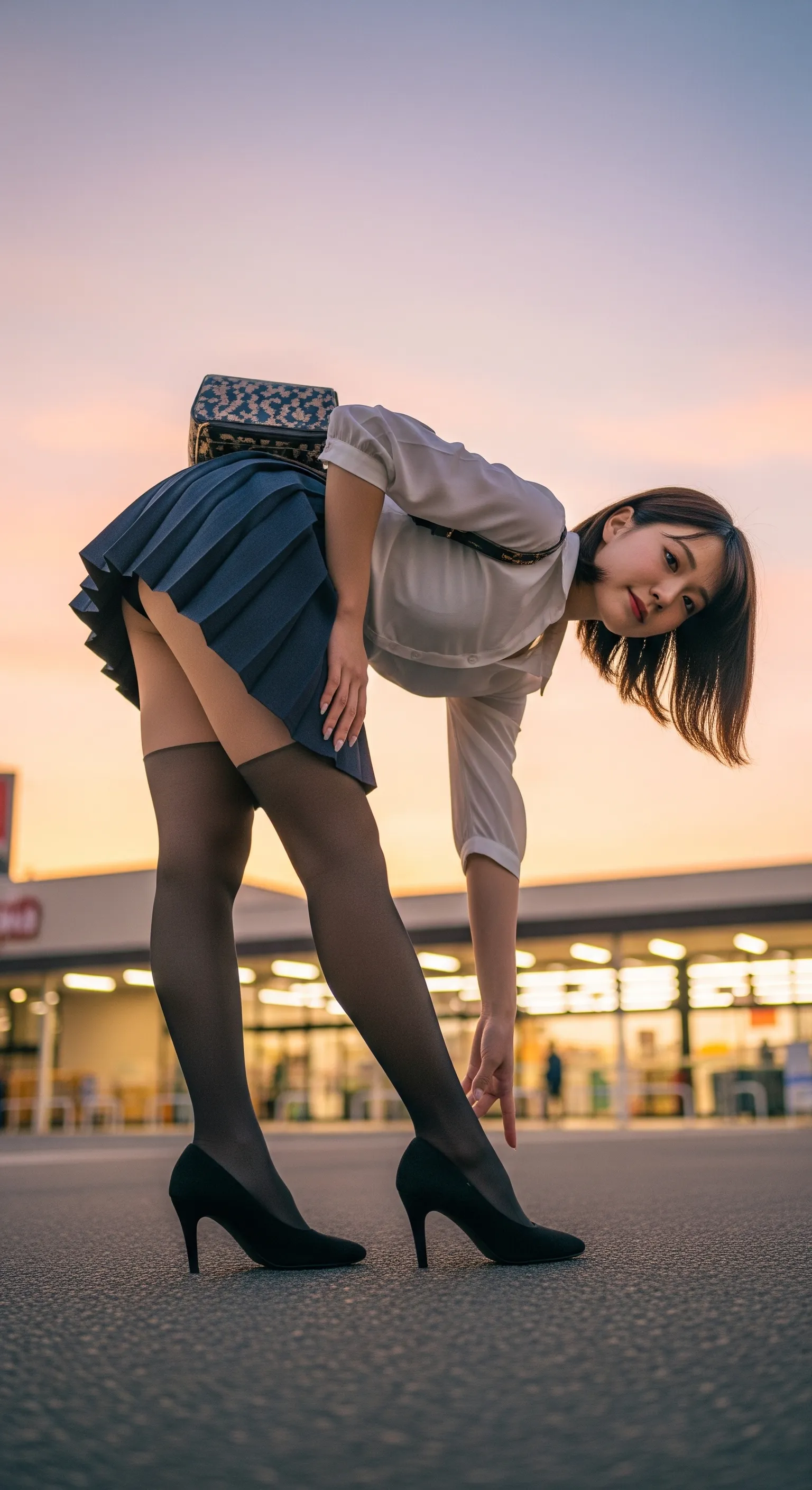 恥じらいと大胆さが同居した、美少女の菜々緒ポーズ