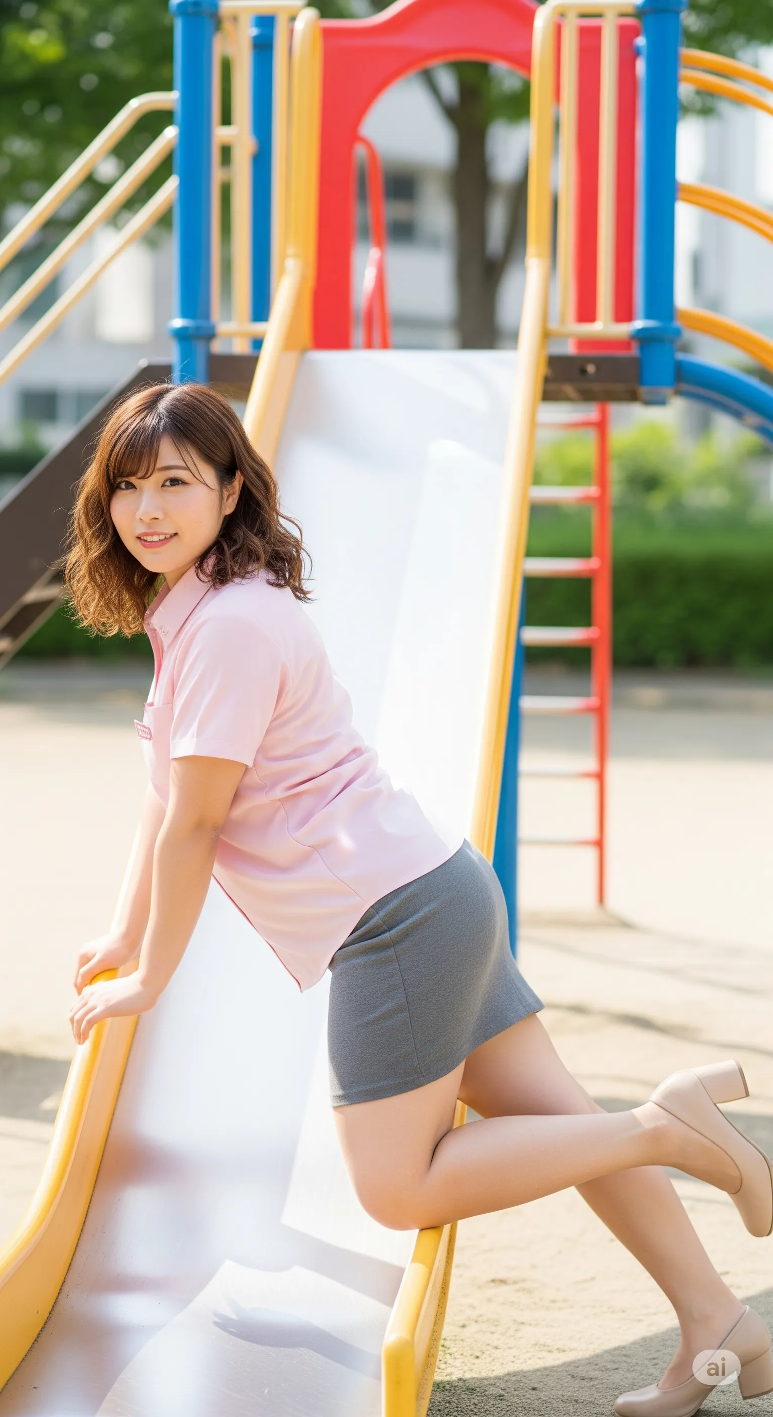 ギャル系保育士の四つん這い尻ショット 公園のすべり台にて 010