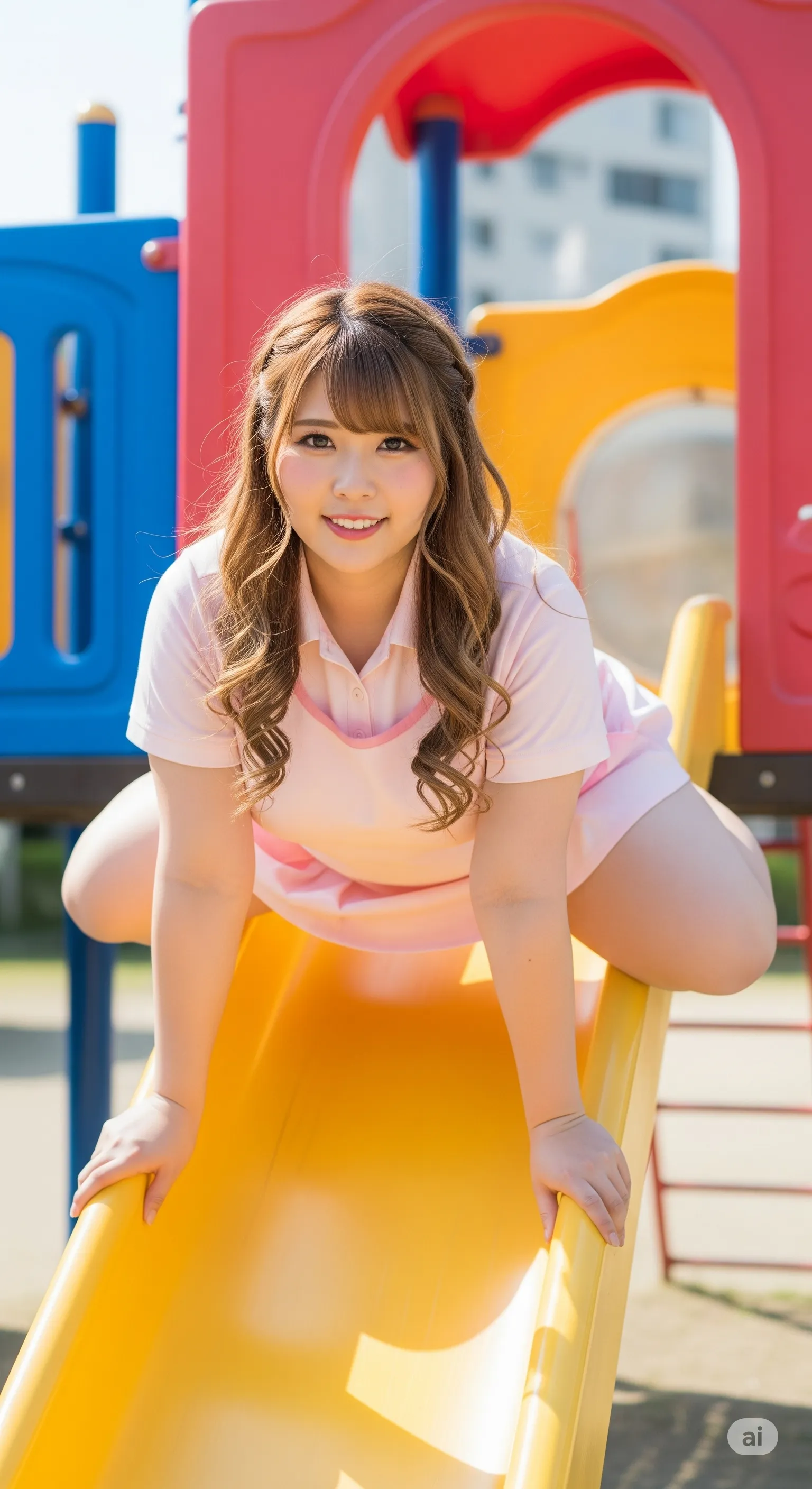 若い保育士 ピンク白衣 四つん這いで振り返る尻フェチショット 011