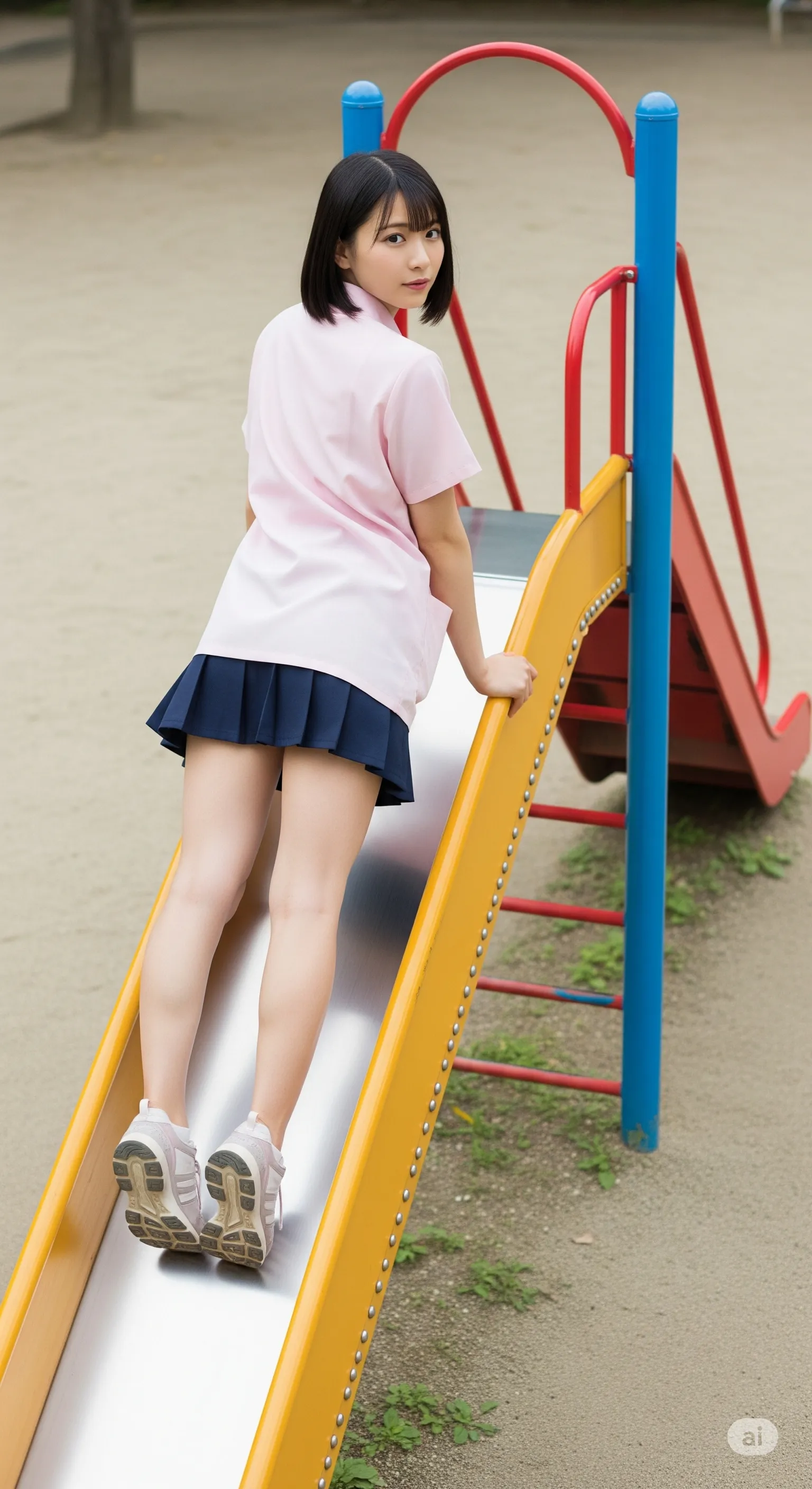 公園で四つん這いになる保育士 ピンク白衣 尻フェチ 042